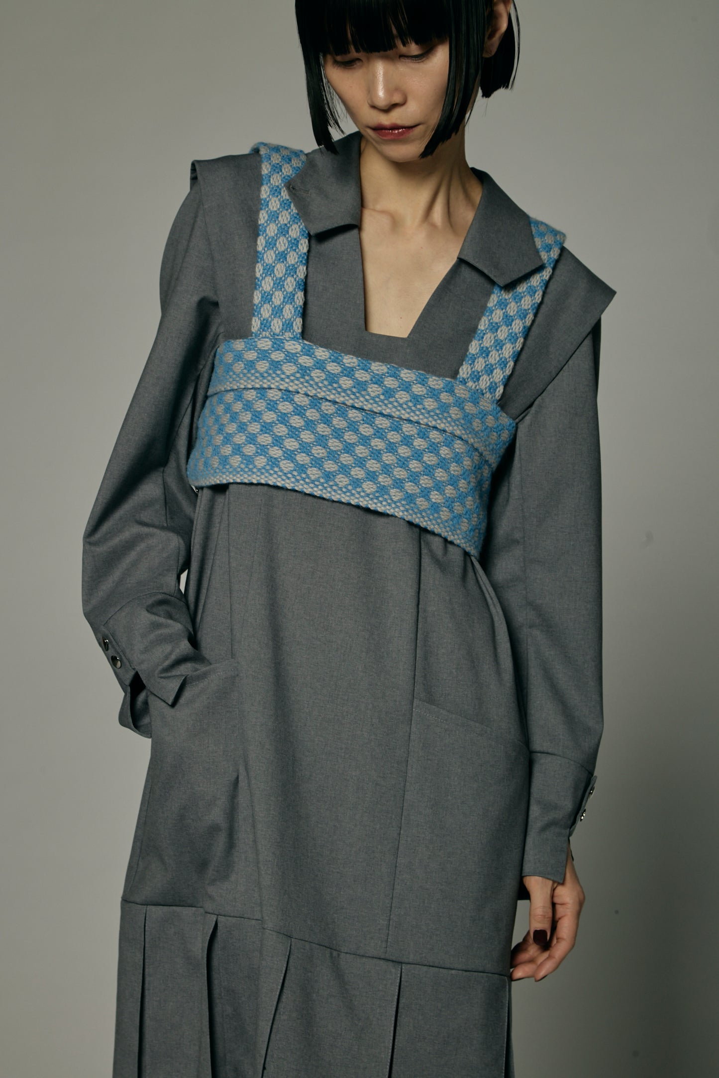 Dobby weave knit bustier / Blue