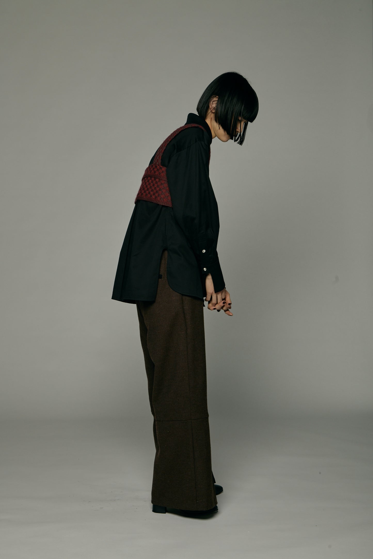 Quilted Jacquard Plastron Shirt / Black