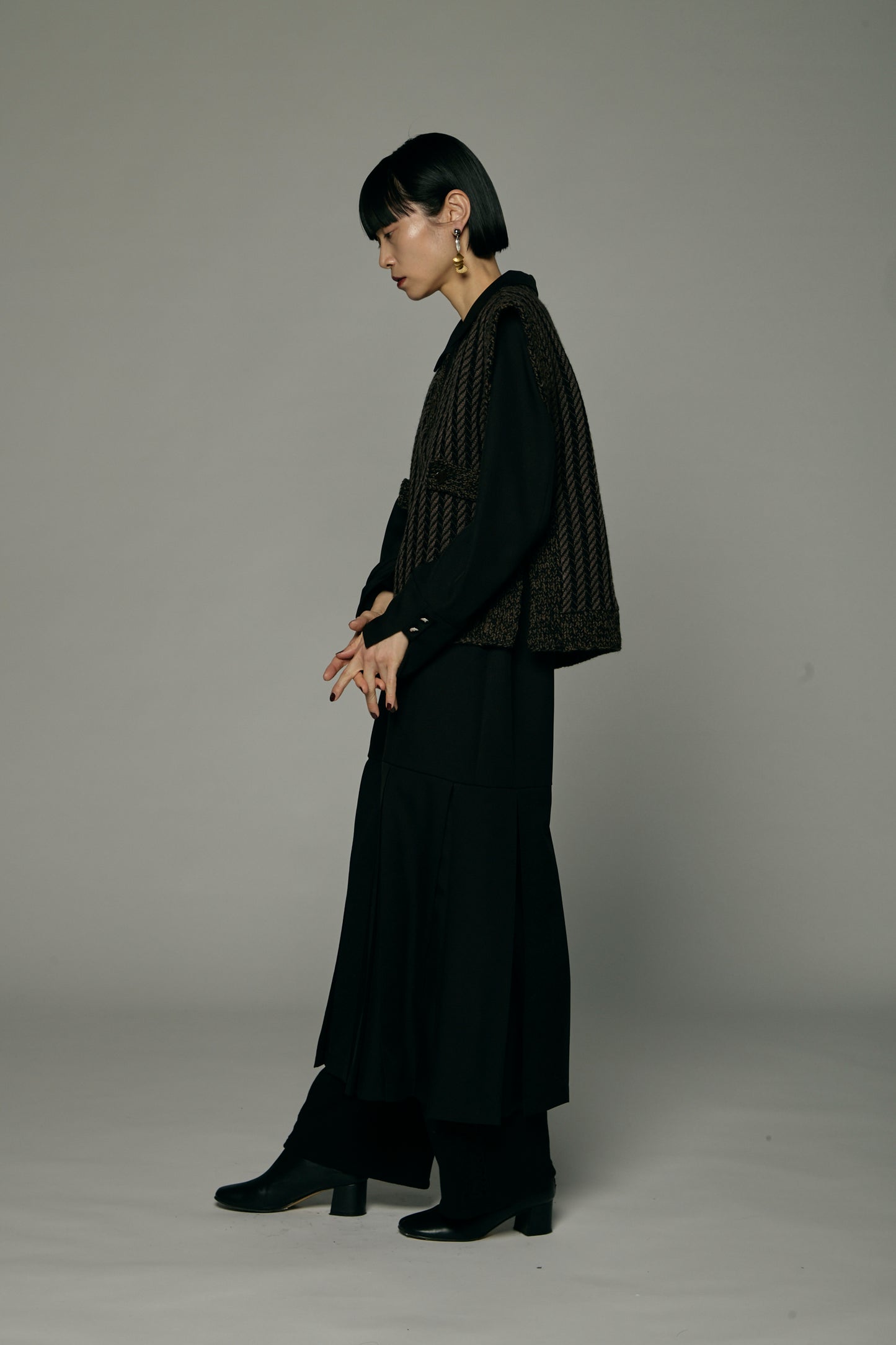 Herringbone knit vest / Black