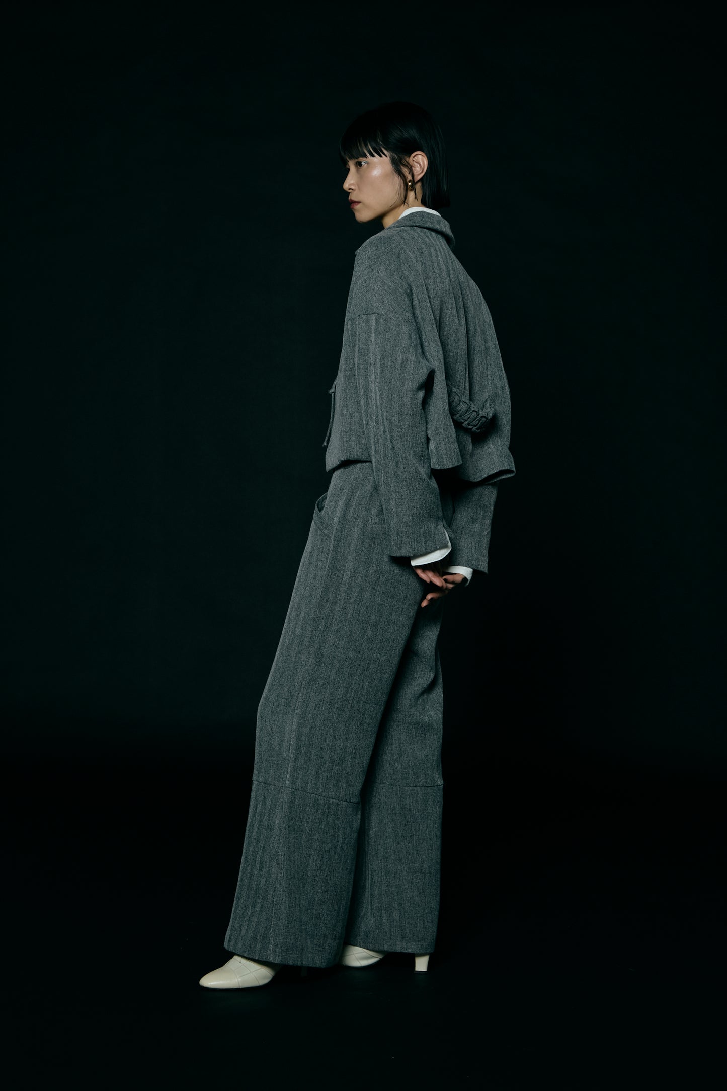 Pleated Wide Trousers / Gray