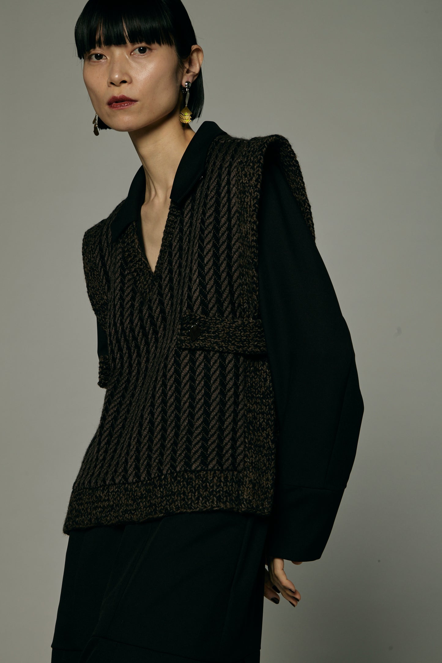 Herringbone knit vest / Black