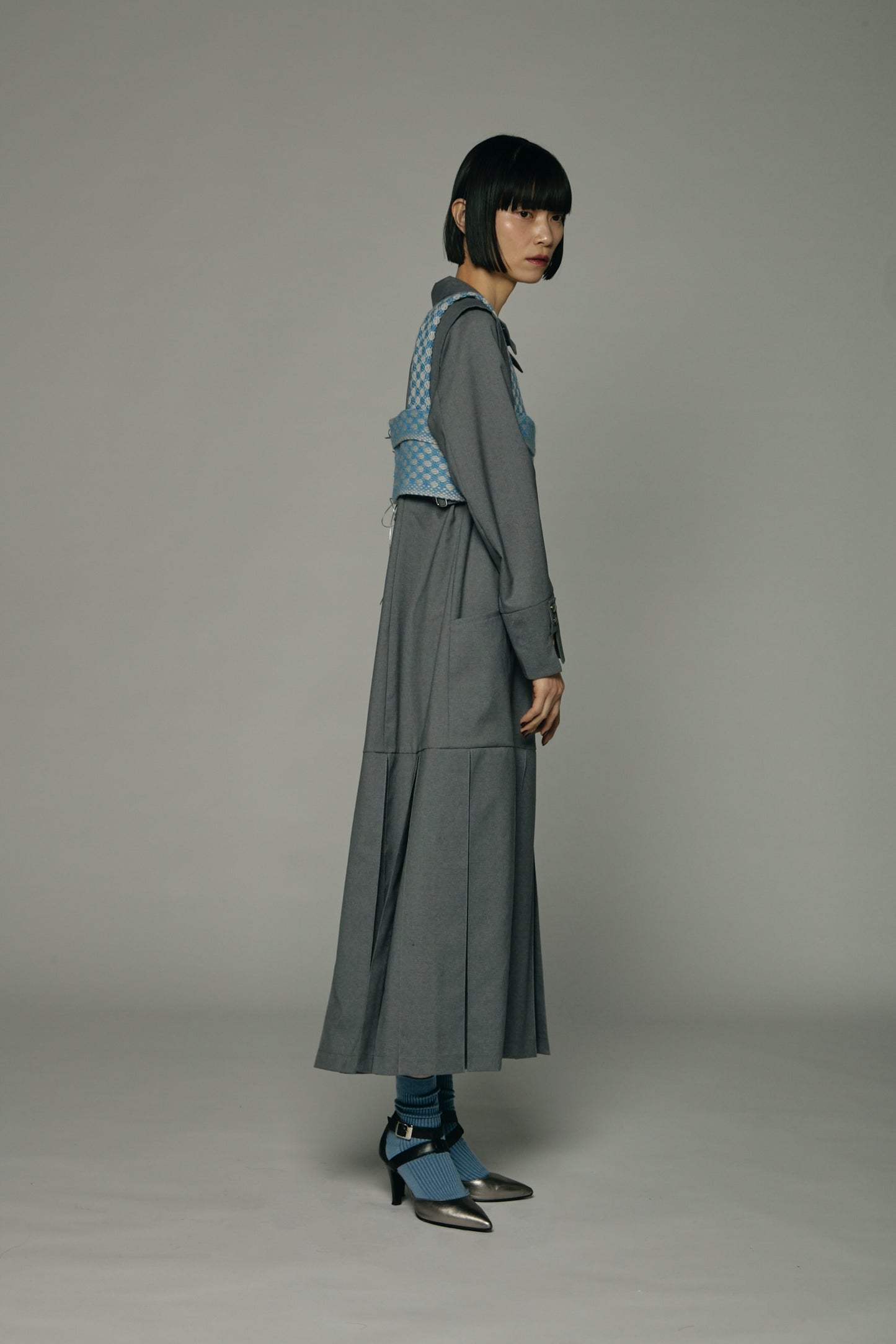 Dobby weave knit bustier / Blue