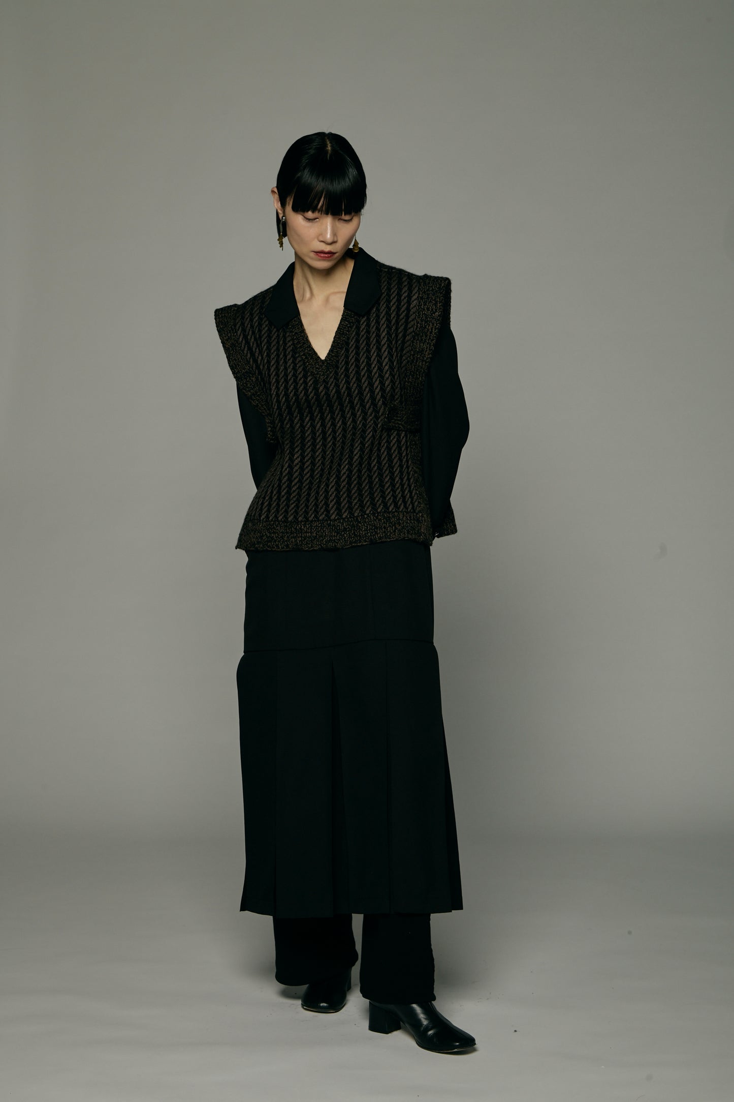 Herringbone knit vest / Black