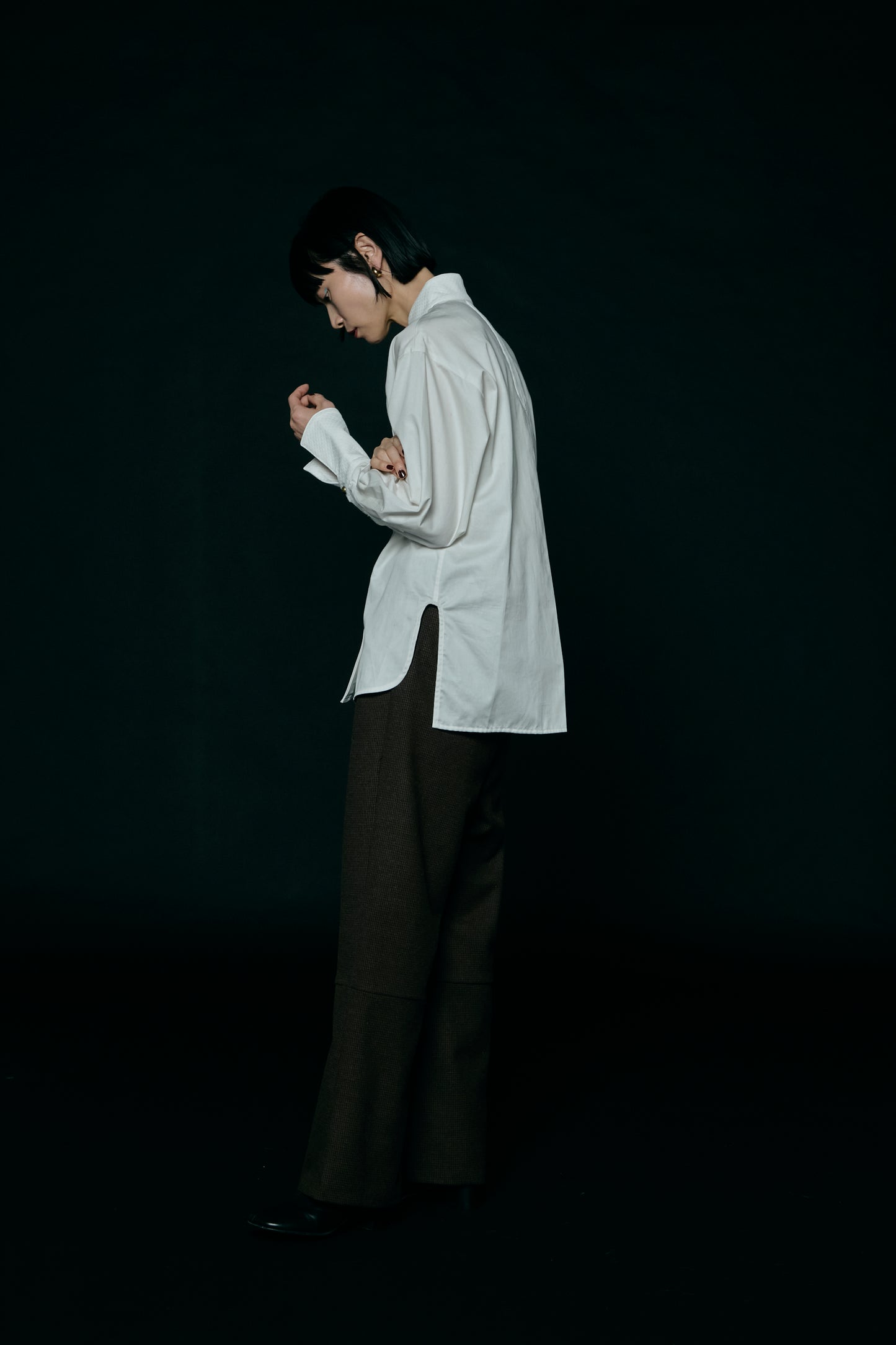 Quilted Jacquard Plastron Shirt / White