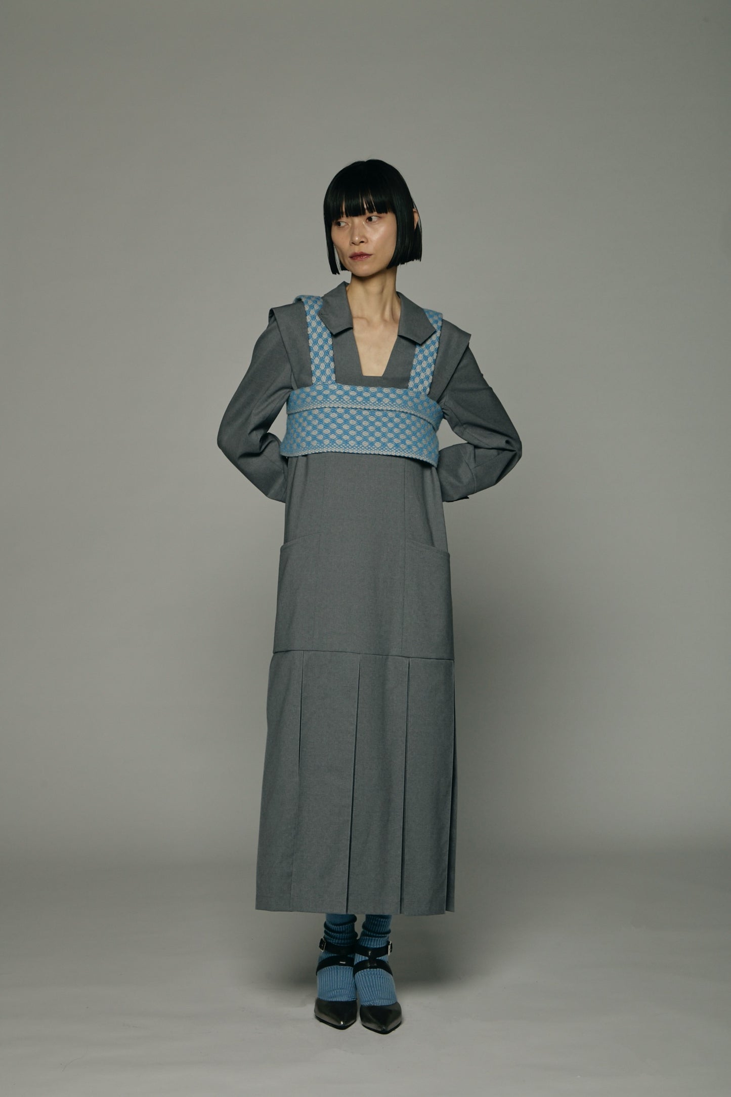 Dobby weave knit bustier / Blue