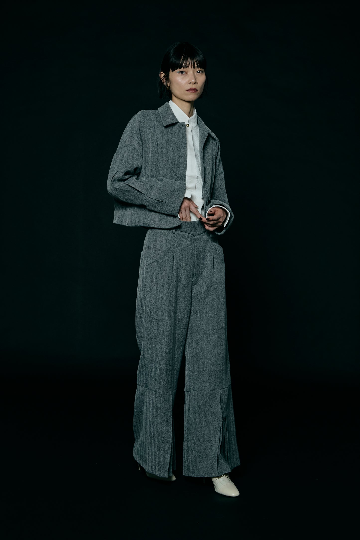 Pleated Wide Trousers / Gray