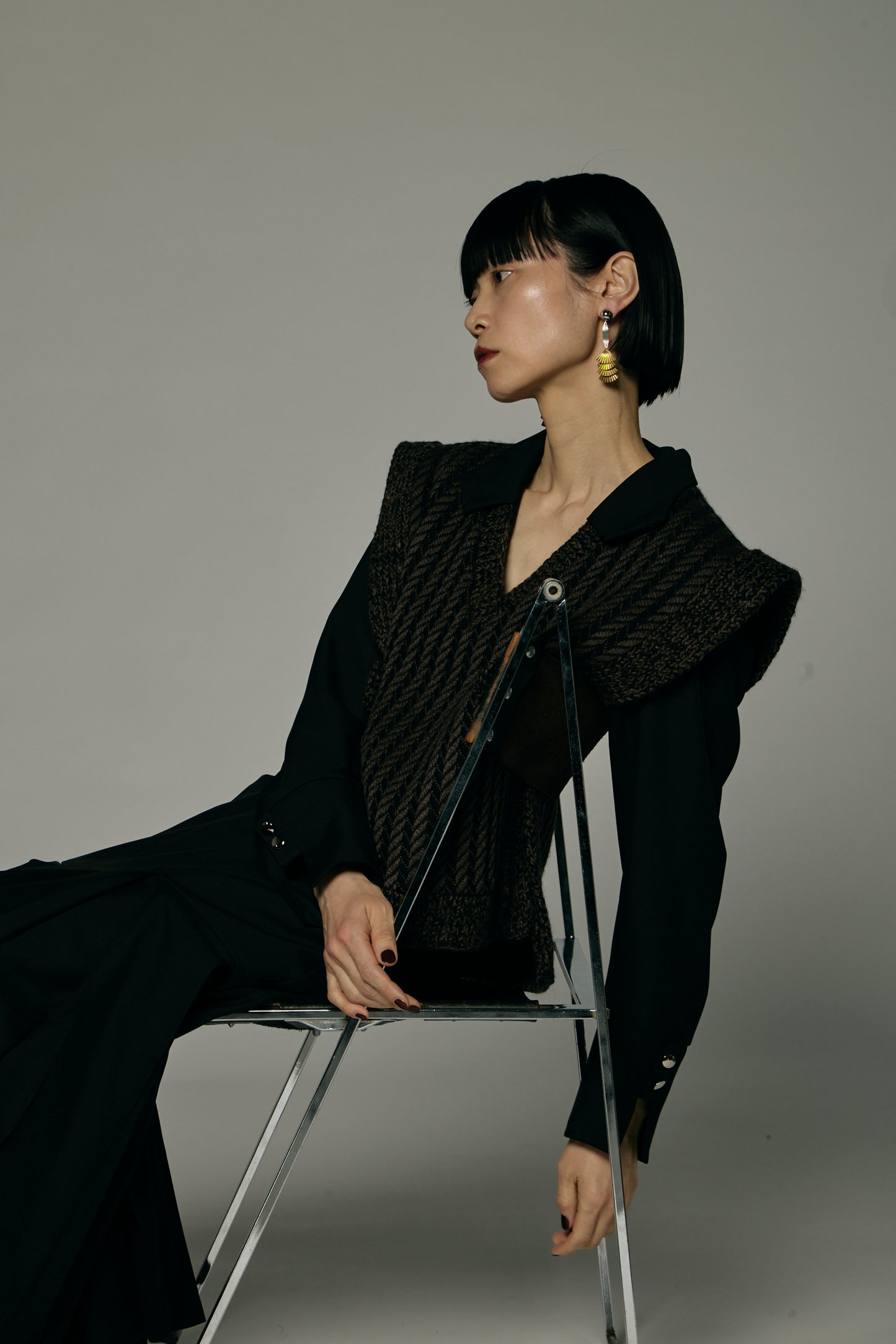 Herringbone knit vest / Black