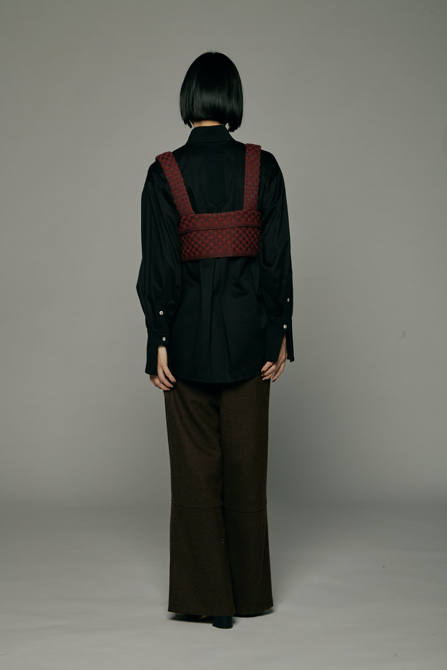 Quilted Jacquard Plastron Shirt / Black