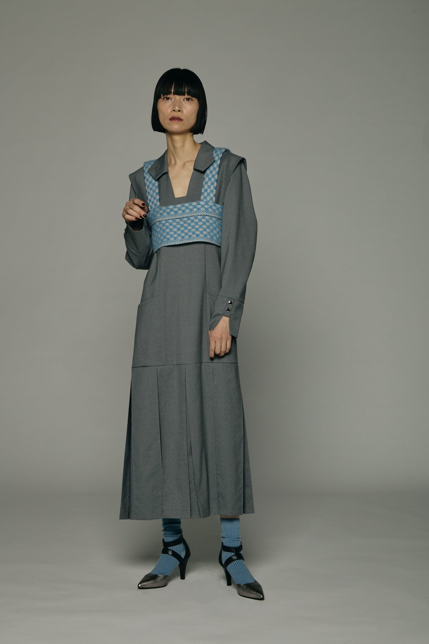 Dobby weave knit bustier / Blue