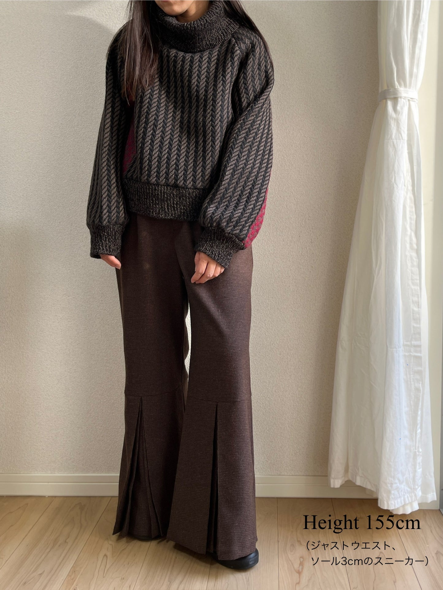 Herringbone × Dobby weave knit pullover / Black