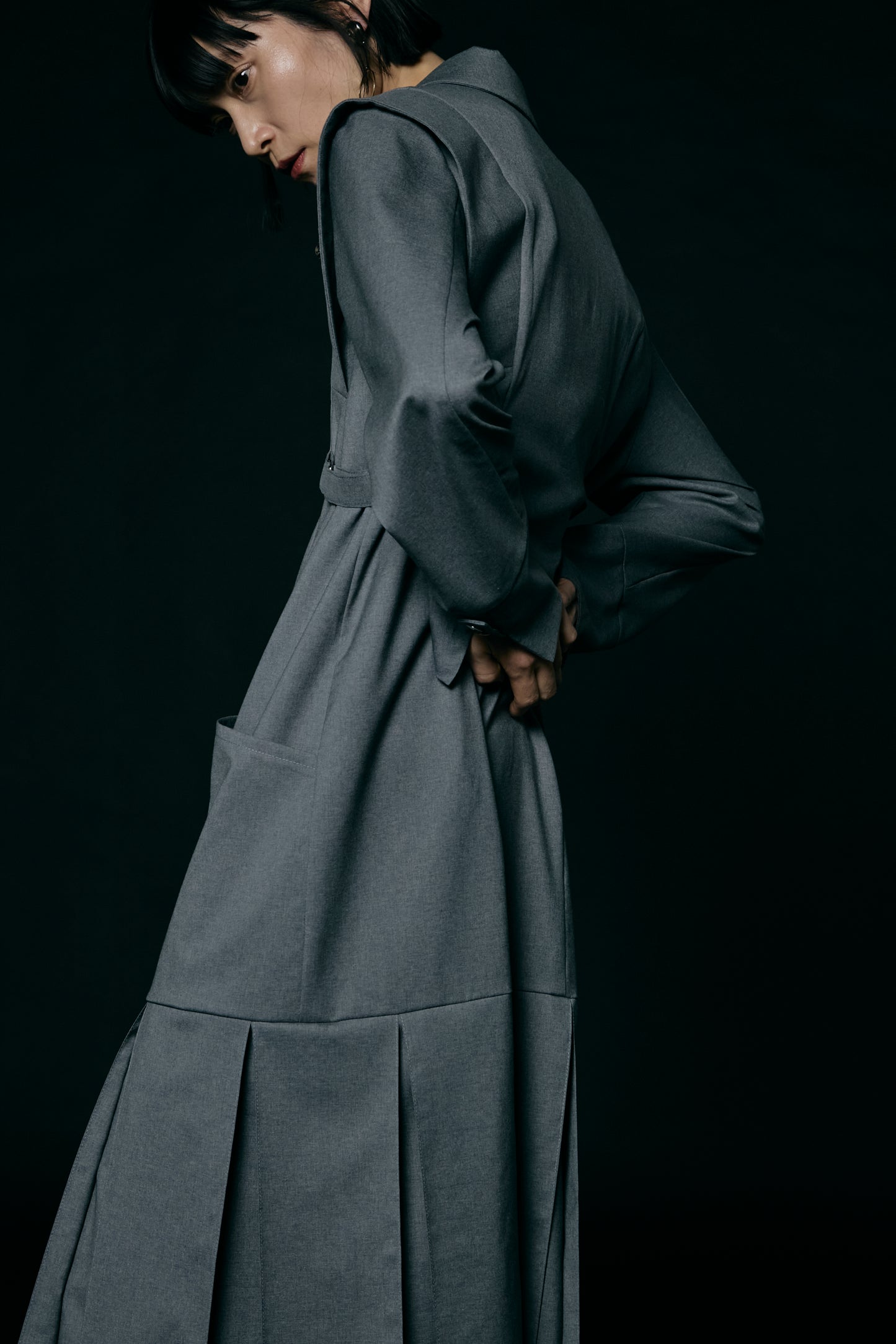 Pleated skirt dress / Gray