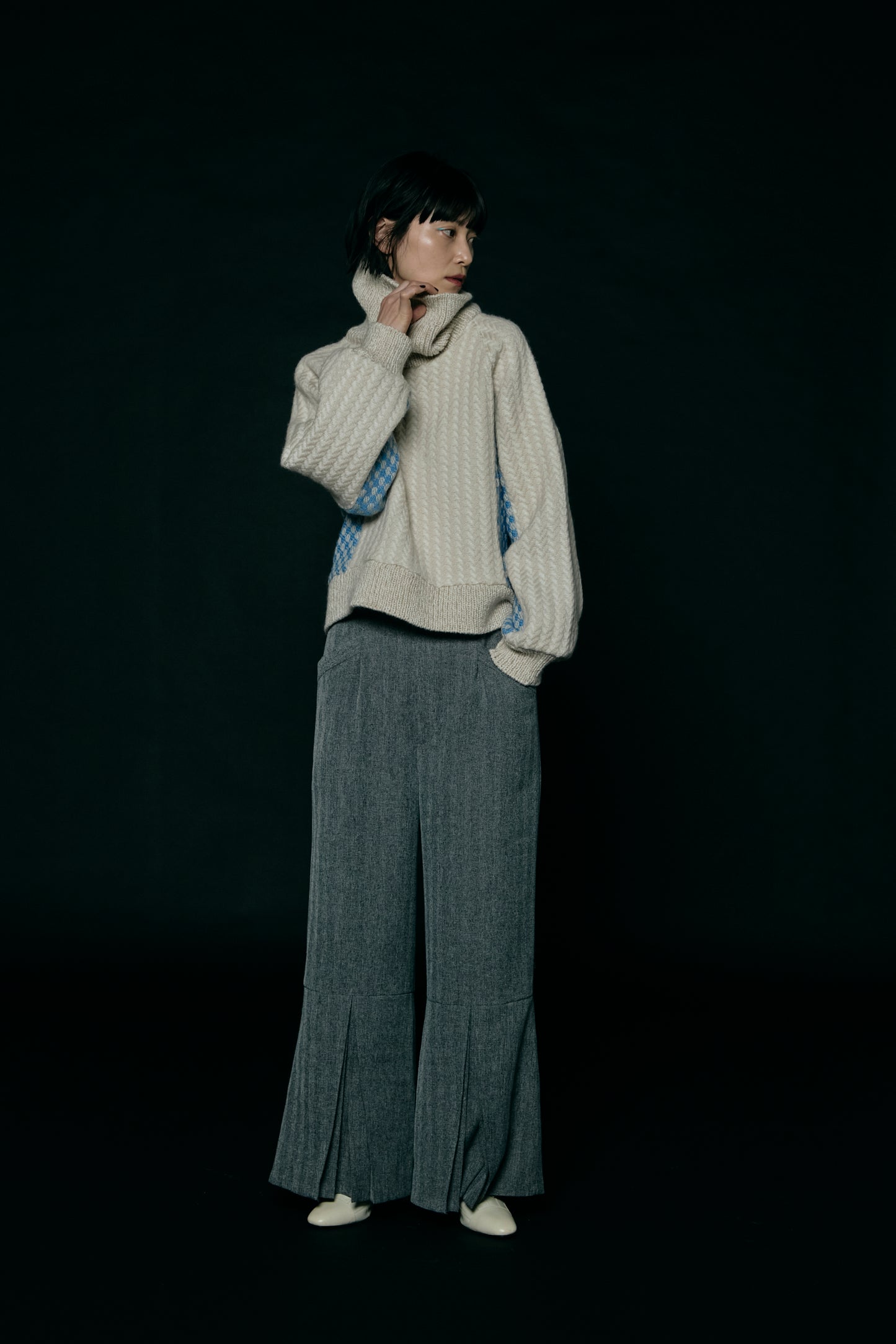 Pleated Wide Trousers / Gray