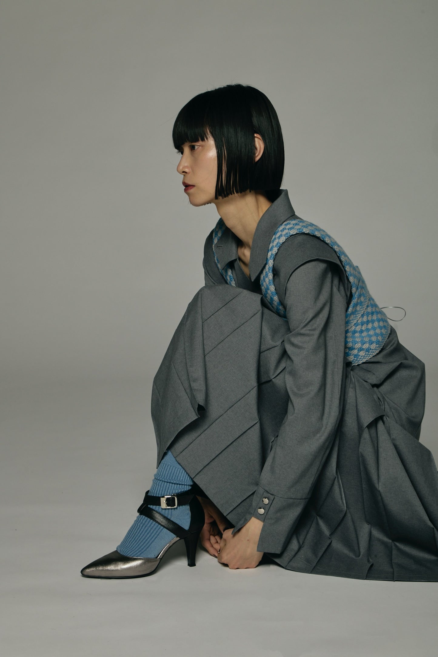 Dobby weave knit bustier / Blue