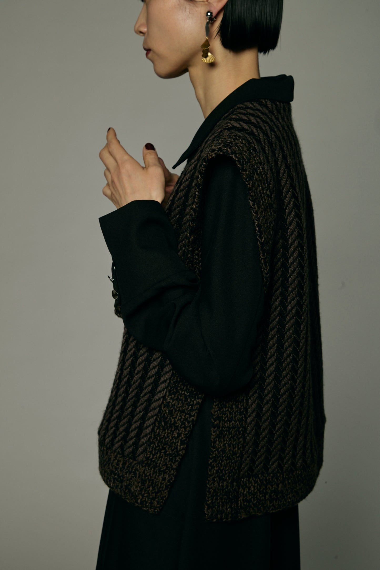 Herringbone knit vest / Black