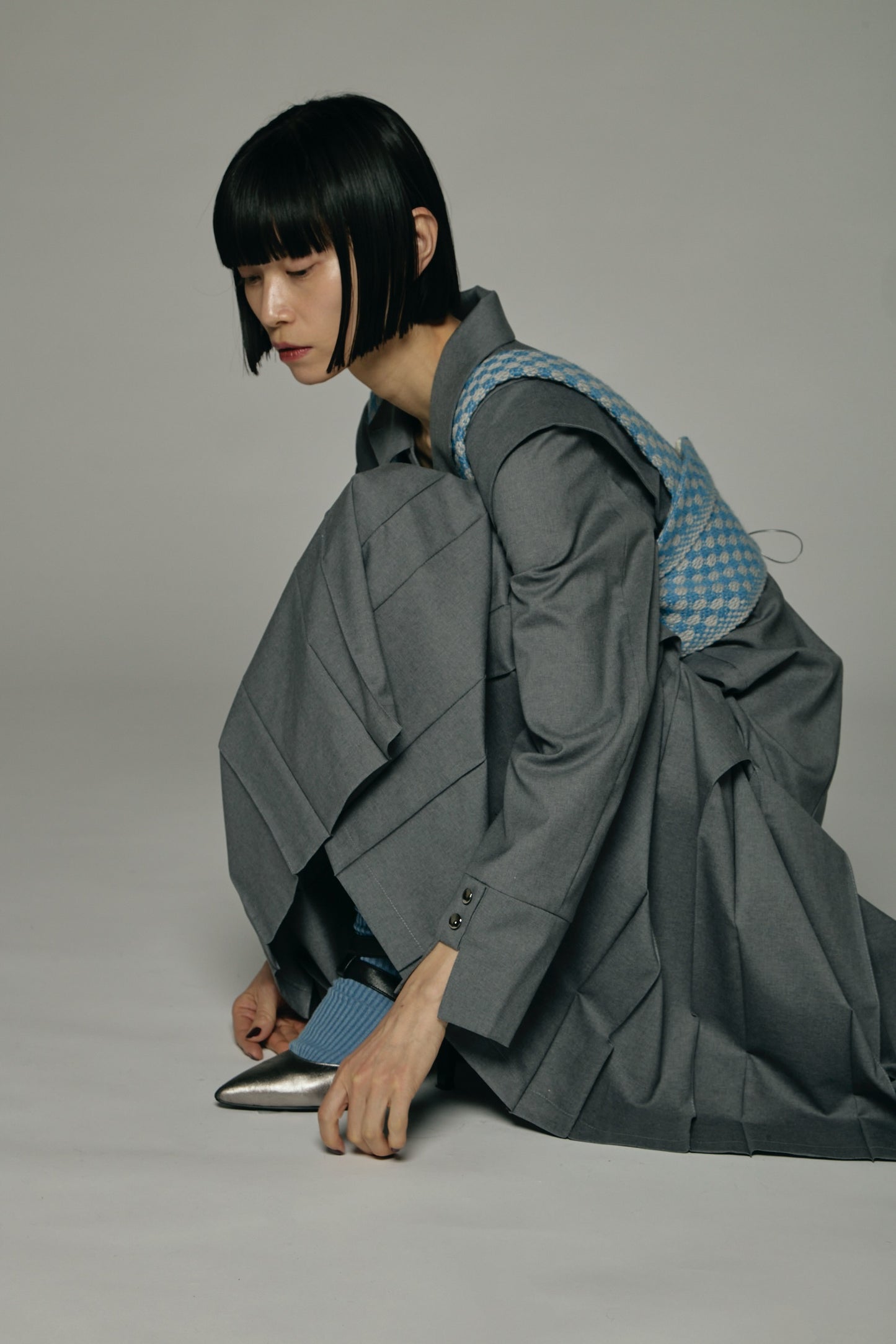 Dobby weave knit bustier / Blue