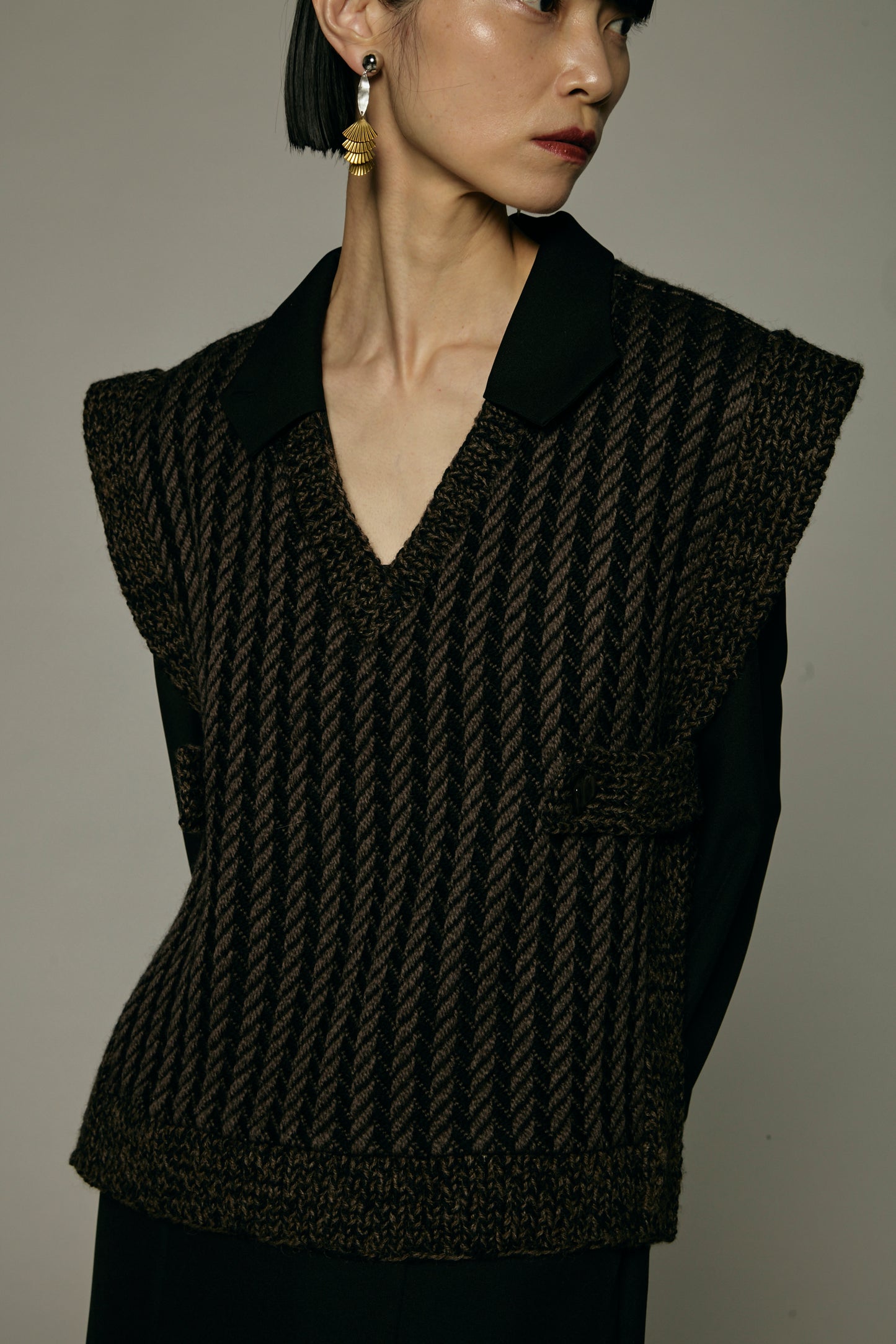 Herringbone knit vest / Black