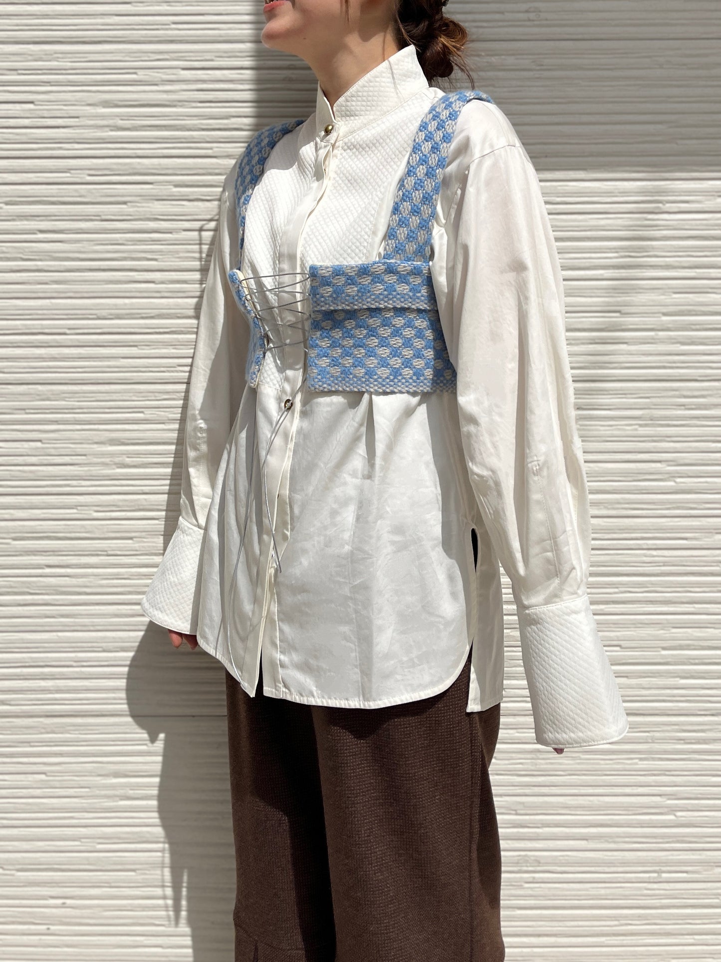 Dobby weave knit bustier / Blue