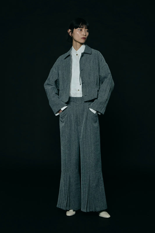 Pleated Wide Trousers / Gray