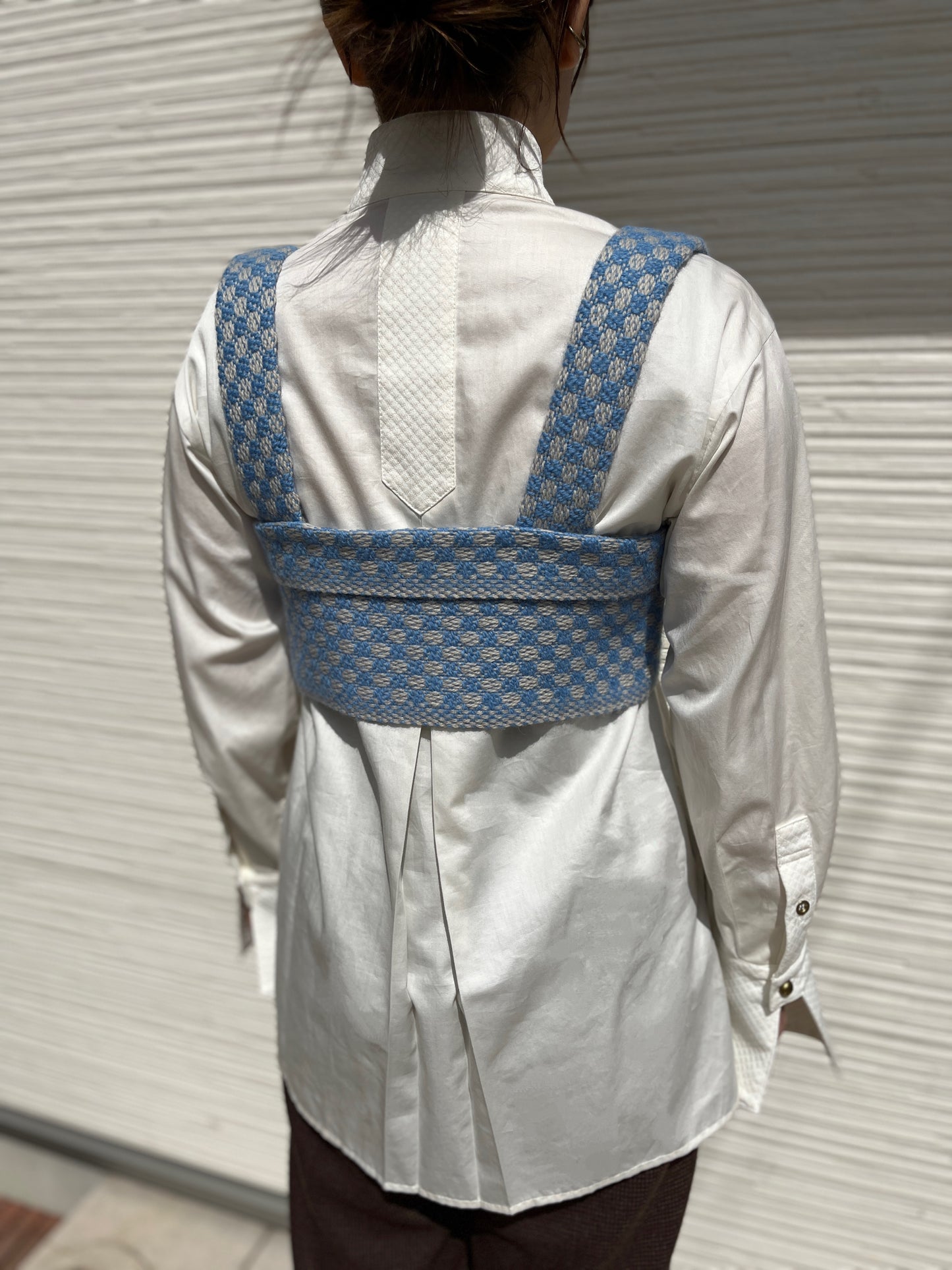 Dobby weave knit bustier / Blue