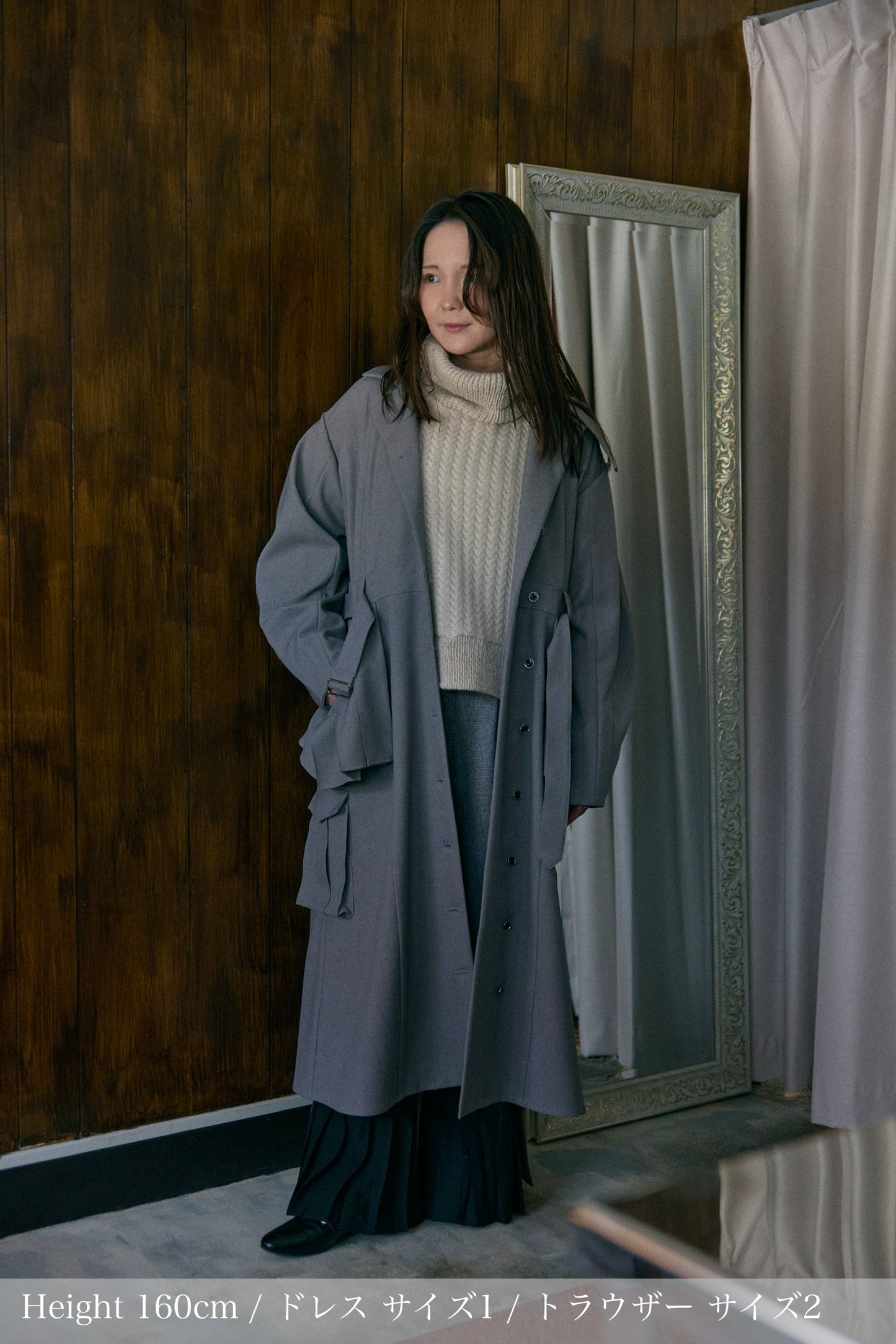 【Pre order】Pleats pocket Coat Dress / Gray