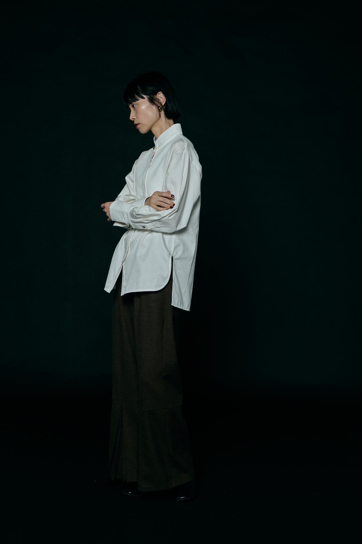Quilted Jacquard Plastron Shirt / White