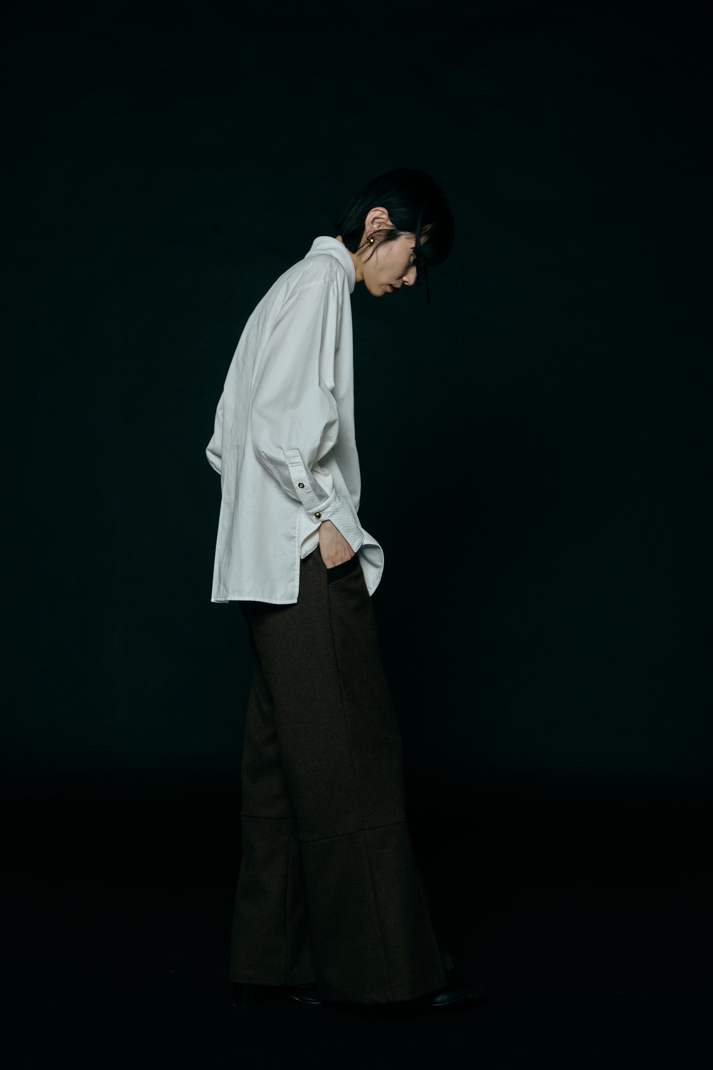 Quilted Jacquard Plastron Shirt / White