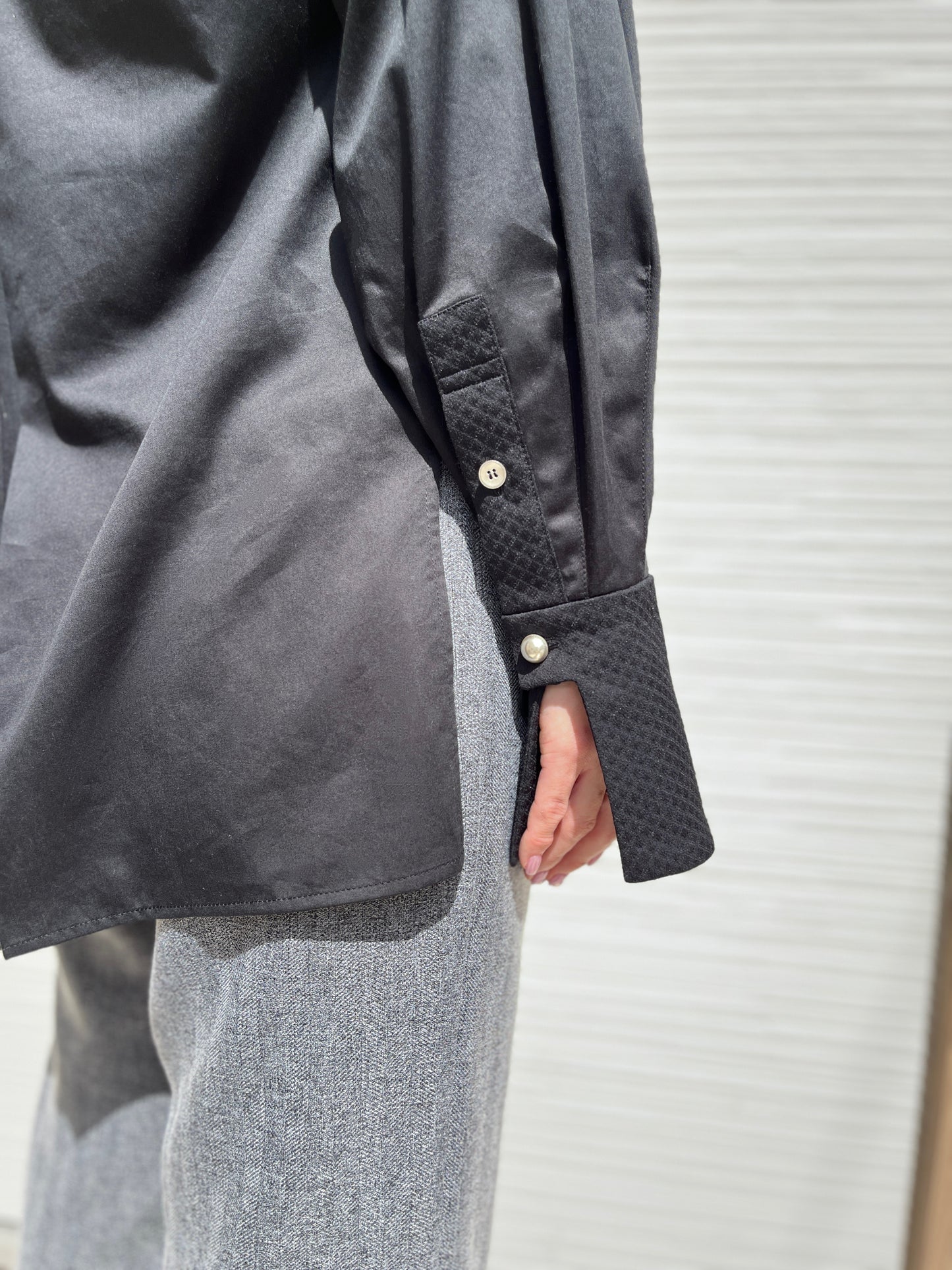 Quilted Jacquard Plastron Shirt / Black