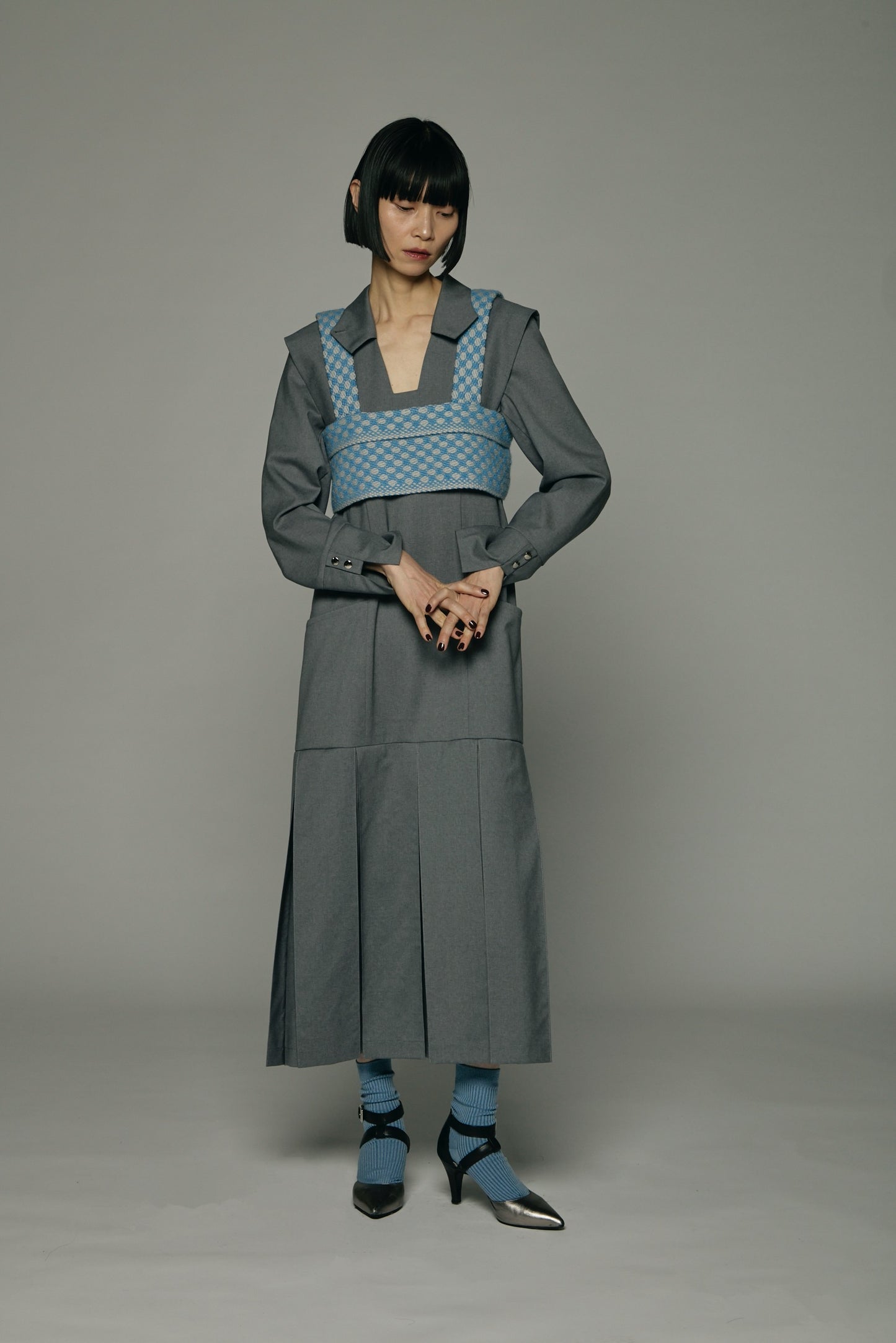 Dobby weave knit bustier / Blue