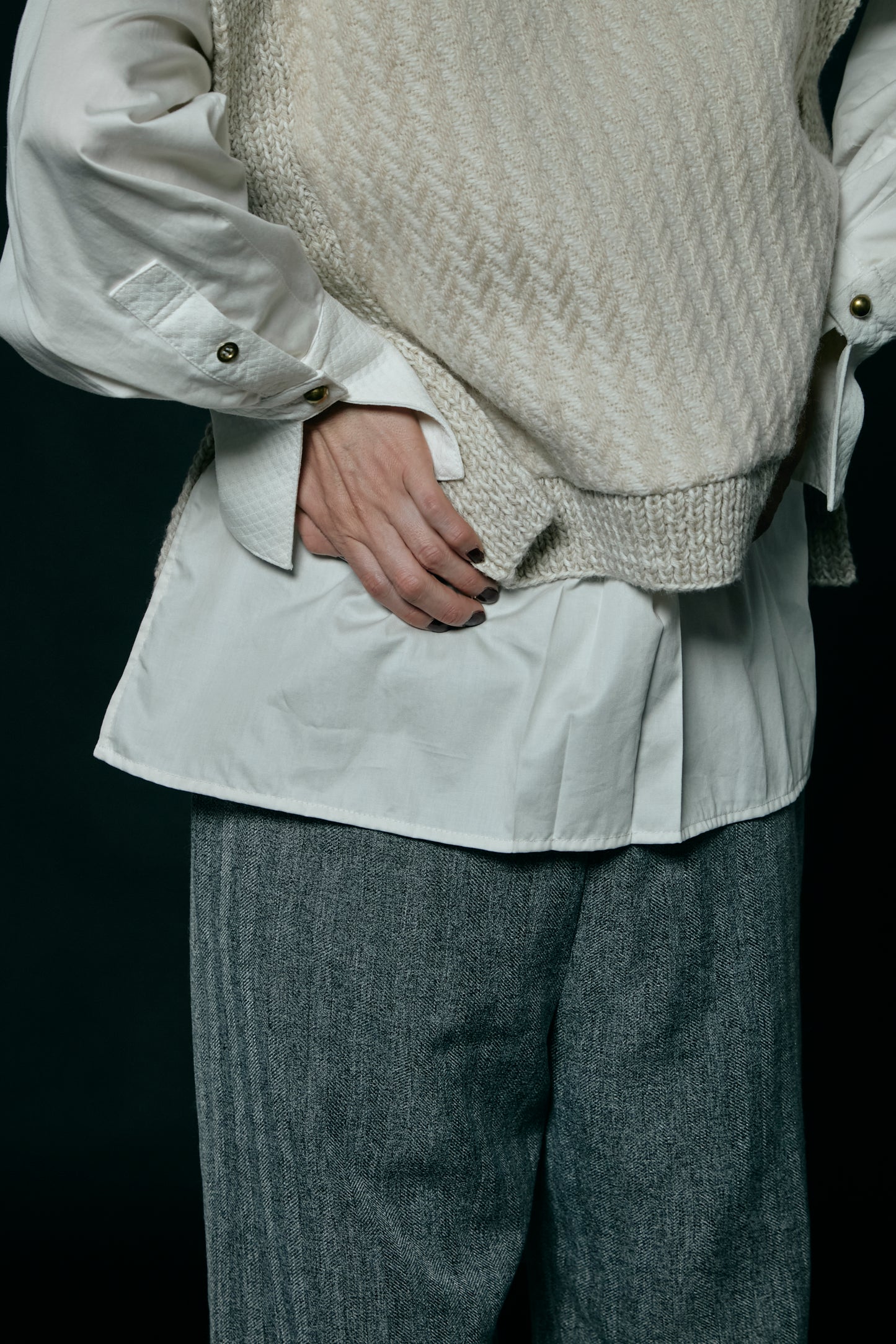 Herringbone knit vest / Ecru