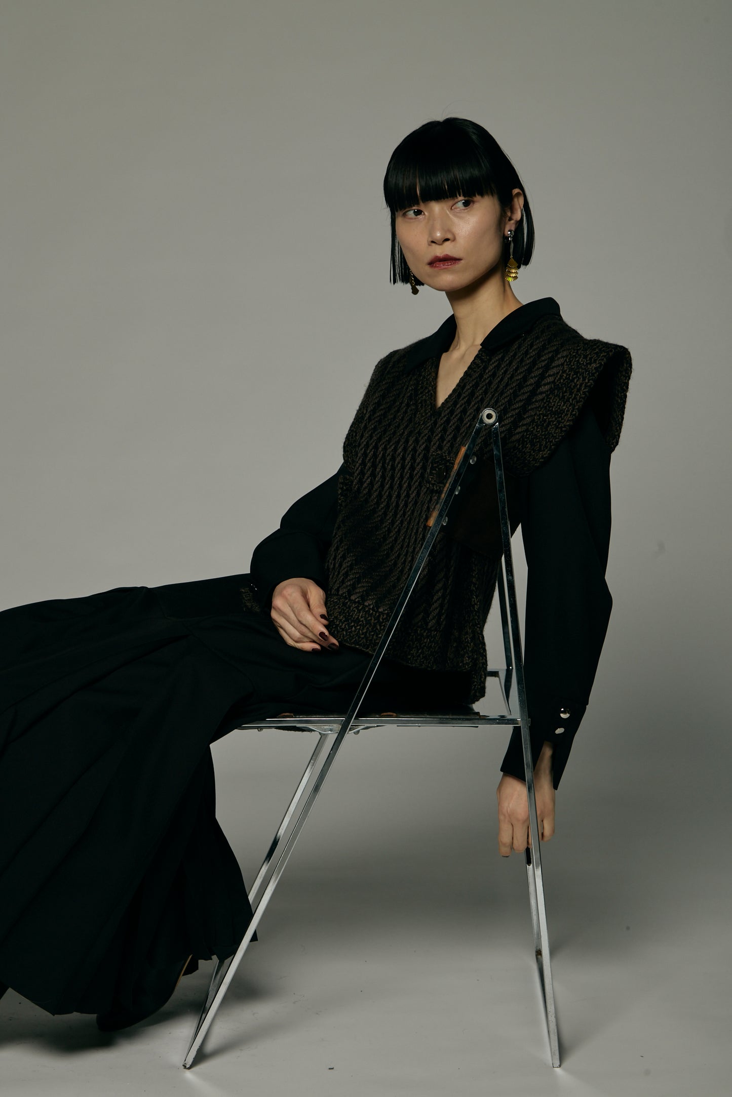 Herringbone knit vest / Black