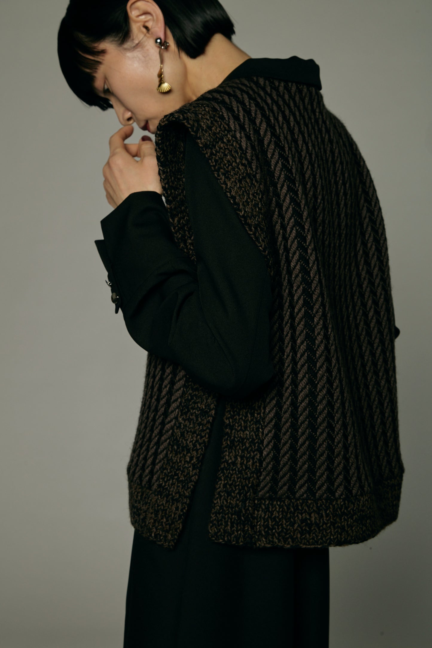 Herringbone knit vest / Black