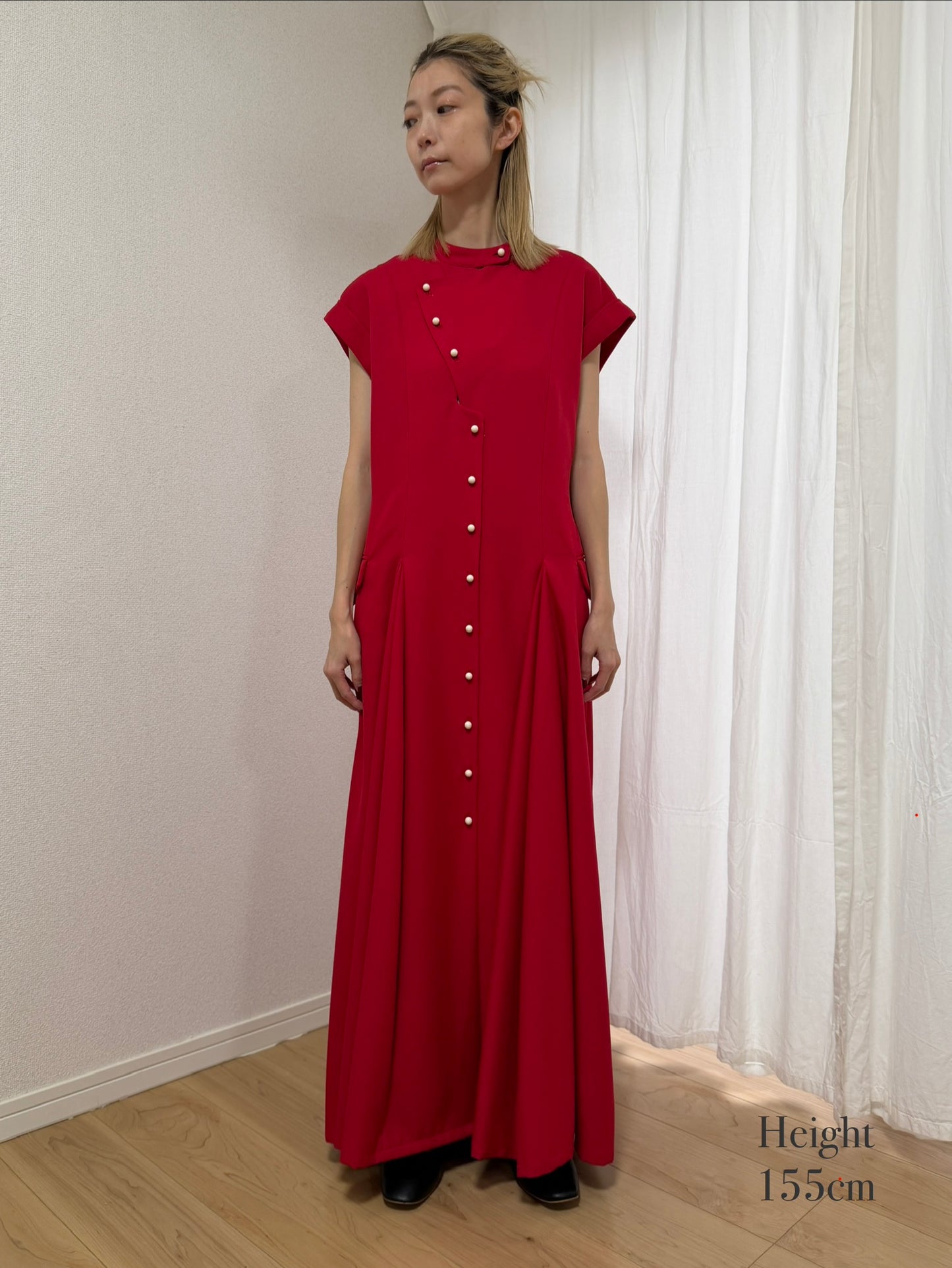 【Pre order】 Godet skirt dress / Red