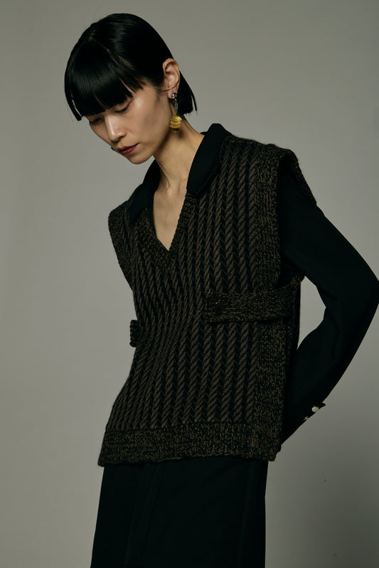 Herringbone knit vest / Black