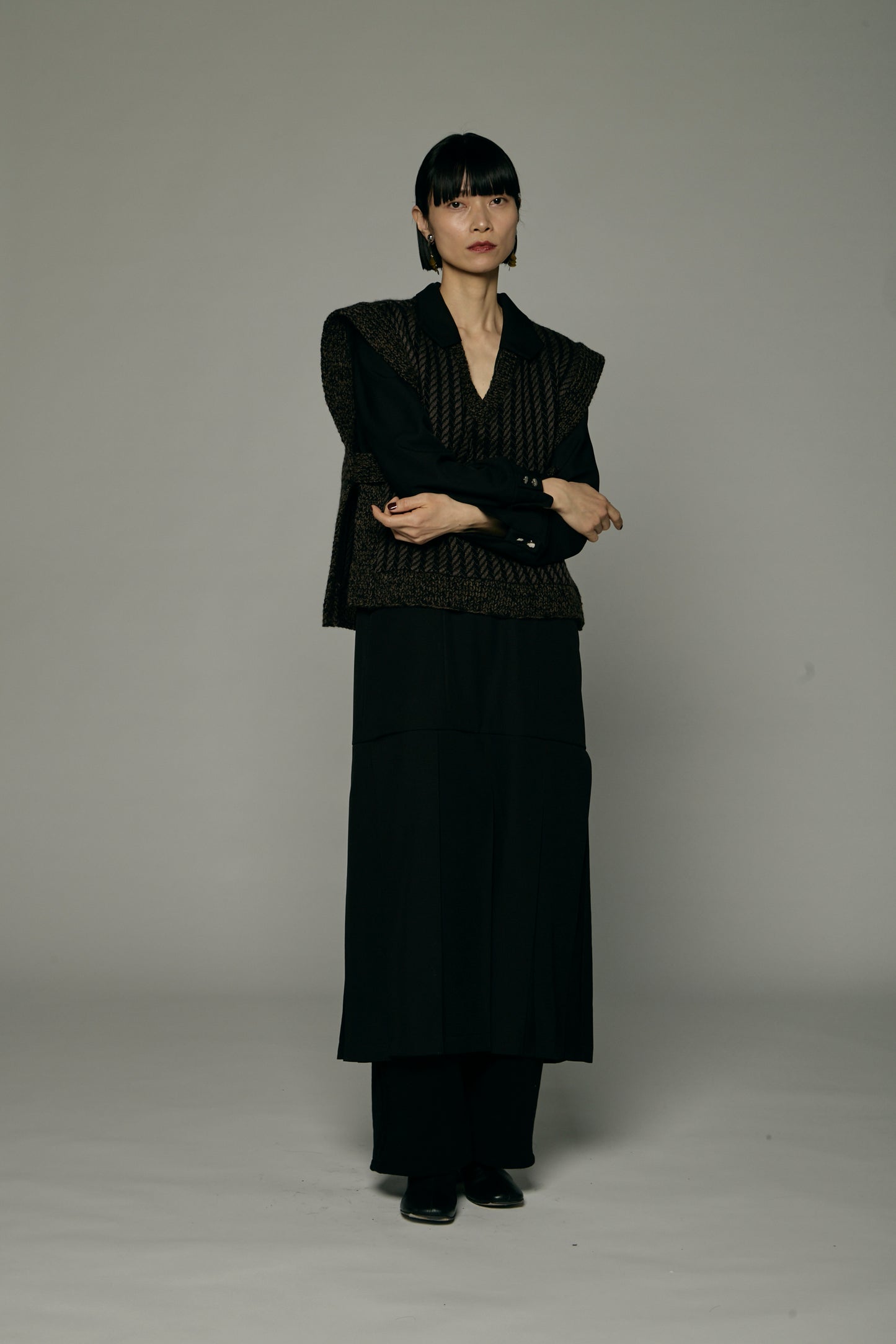 Herringbone knit vest / Black