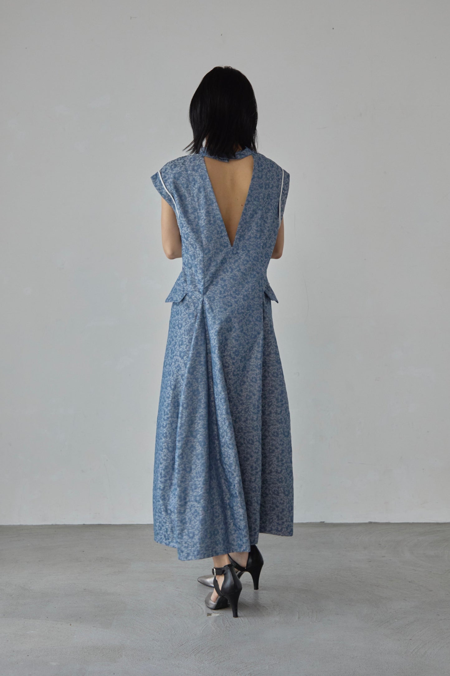 【Pre order】Godet skirt dress / Blue
