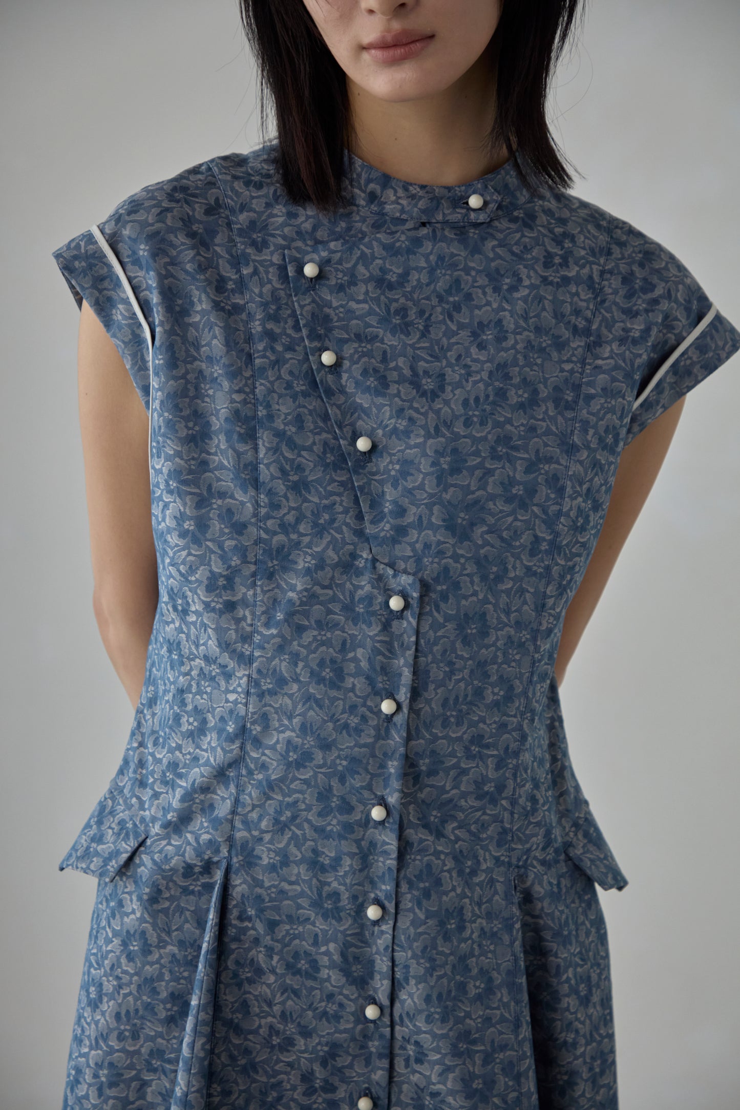 【Pre order】Godet skirt dress / Blue