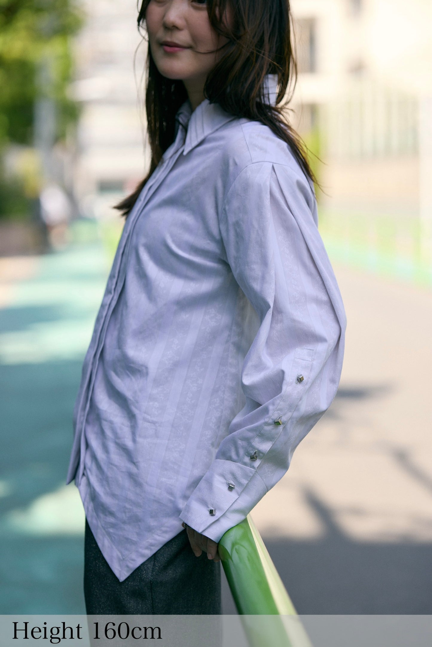 【Pre order】Metal button pleated blouse / Light gray