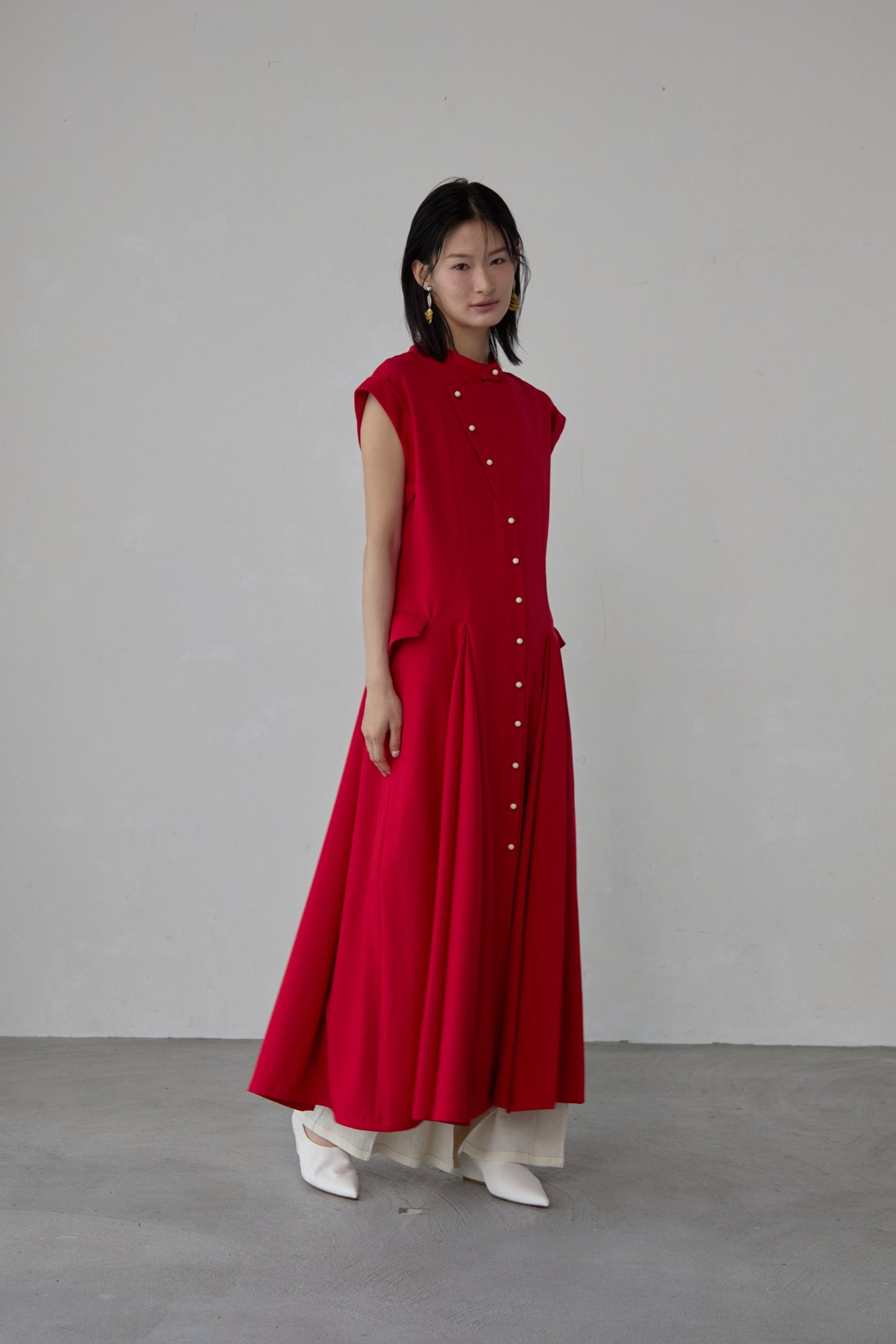 【Pre order】 Godet skirt dress / Red
