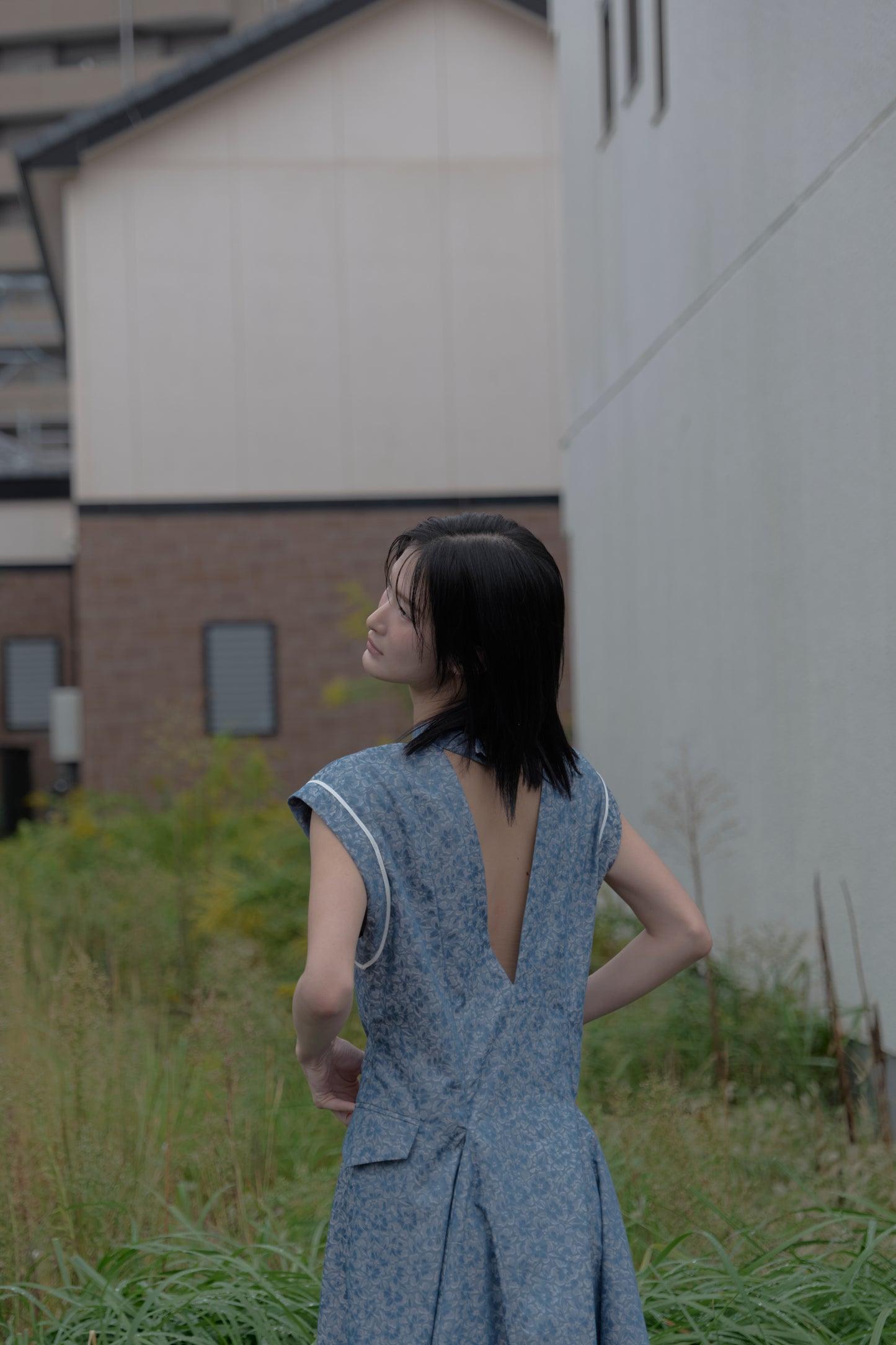 【Pre order】Godet skirt dress / Blue