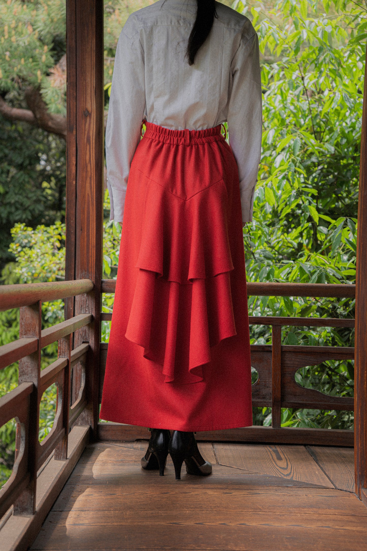 【Re order】Back ruffle skirt / Red