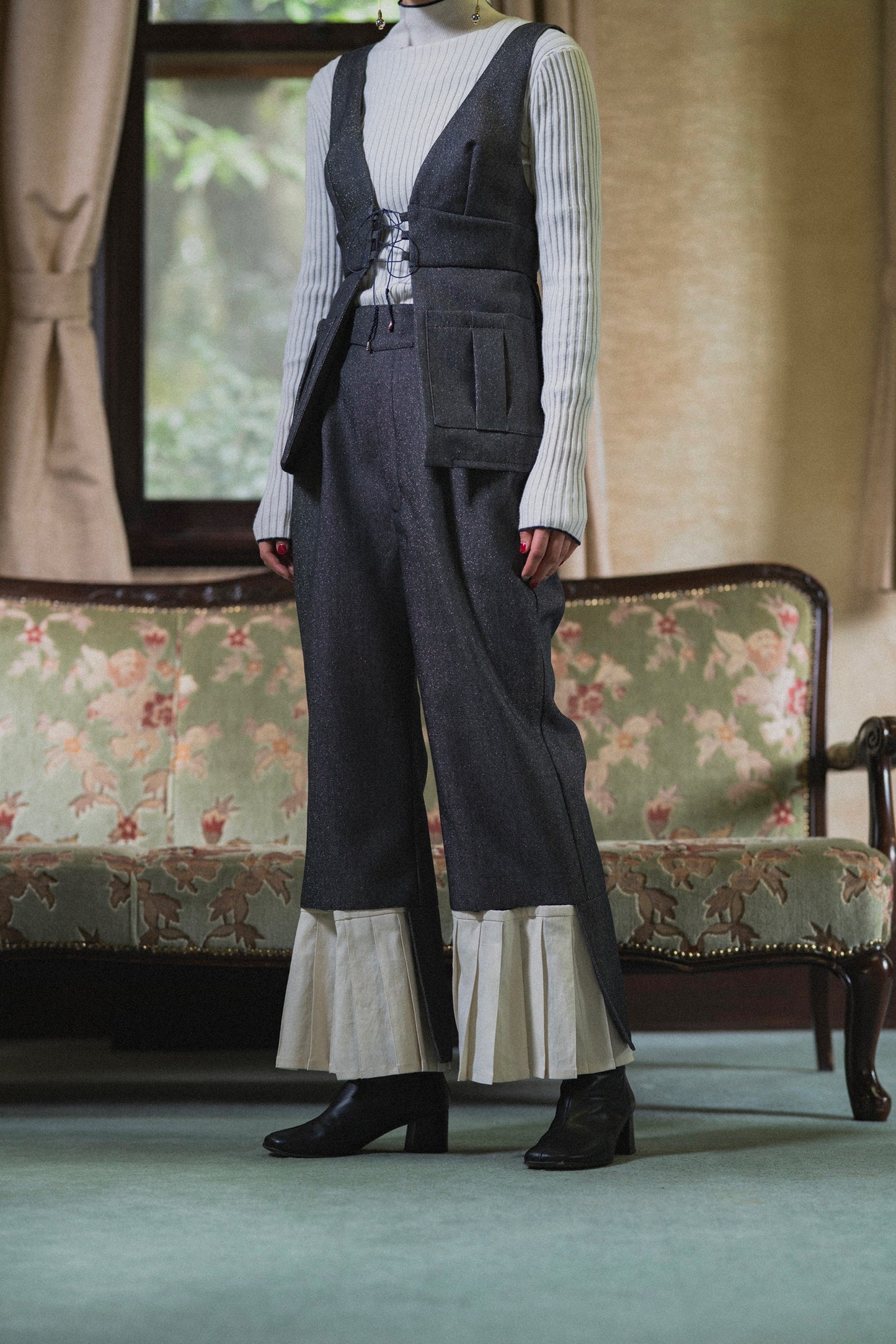 【Pre order】2way Pleated Hem Trousers / Navy