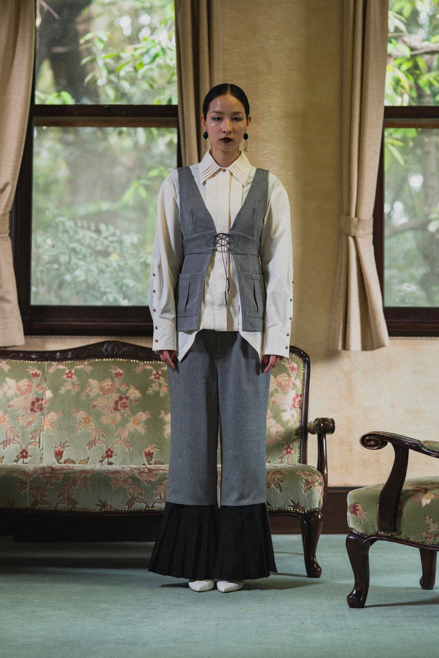 【Pre order】2way Pleated Hem Trousers /Gray