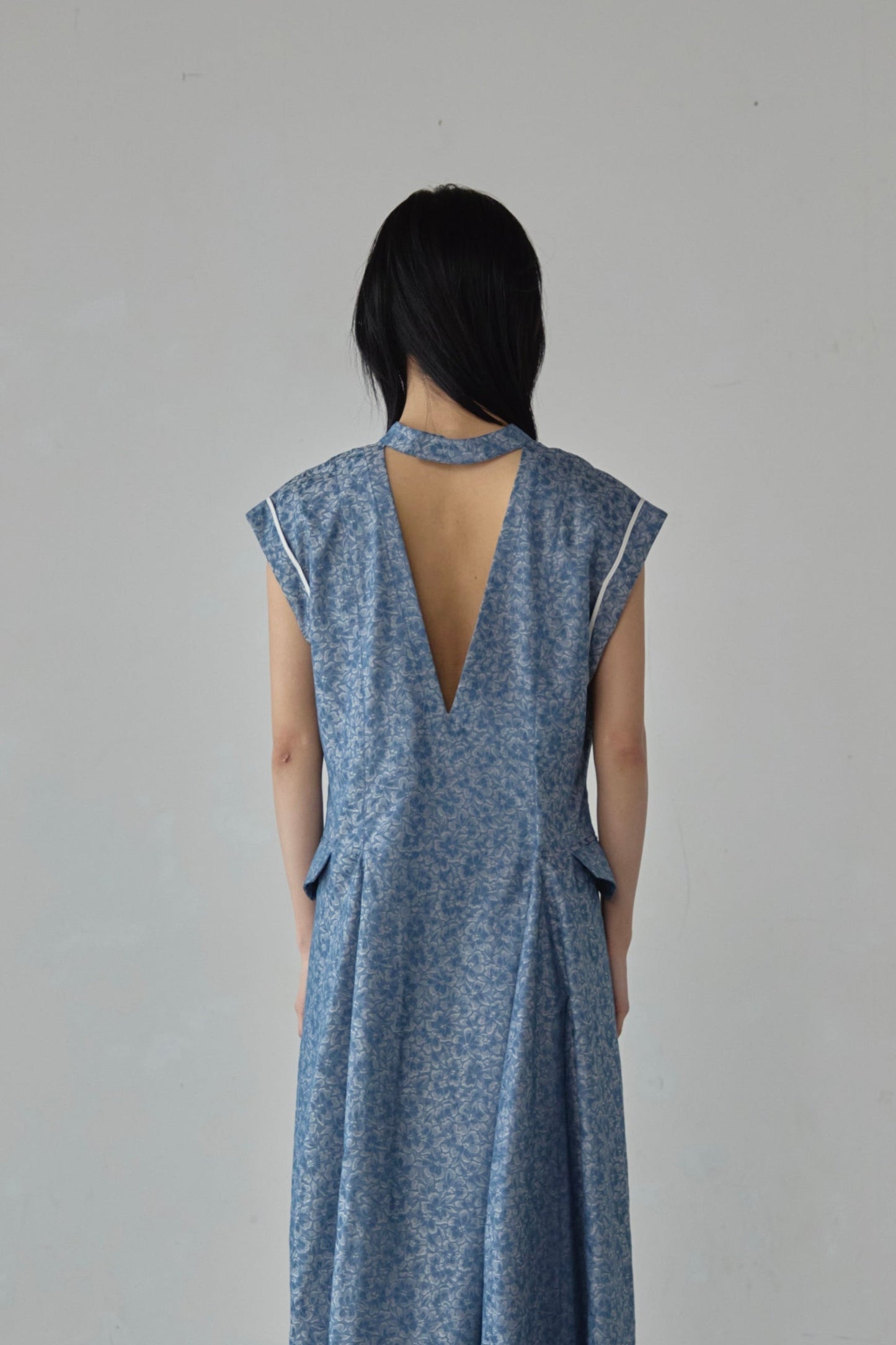 【Pre order】Godet skirt dress / Blue