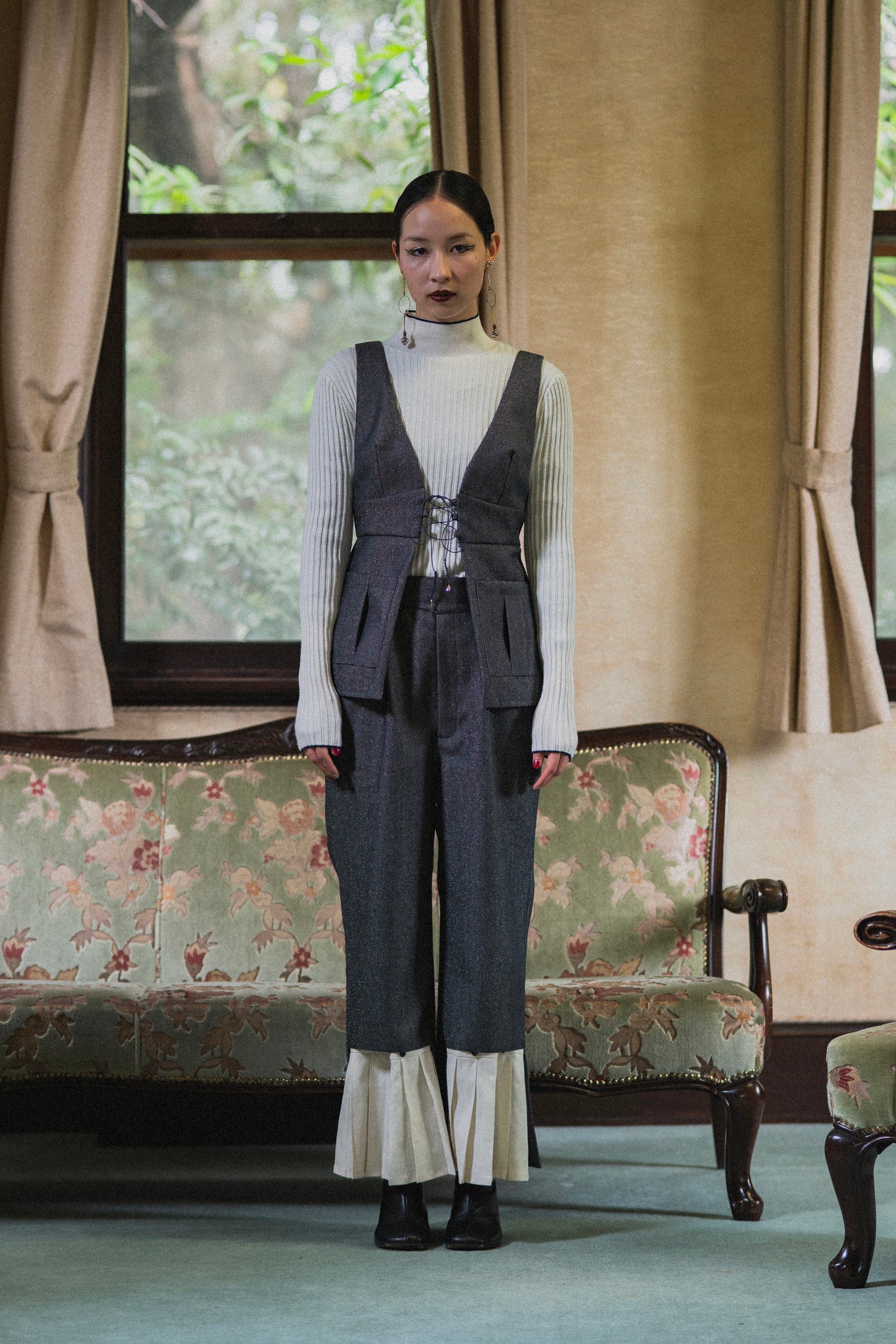 【Pre order】2way Pleated Hem Trousers / Navy