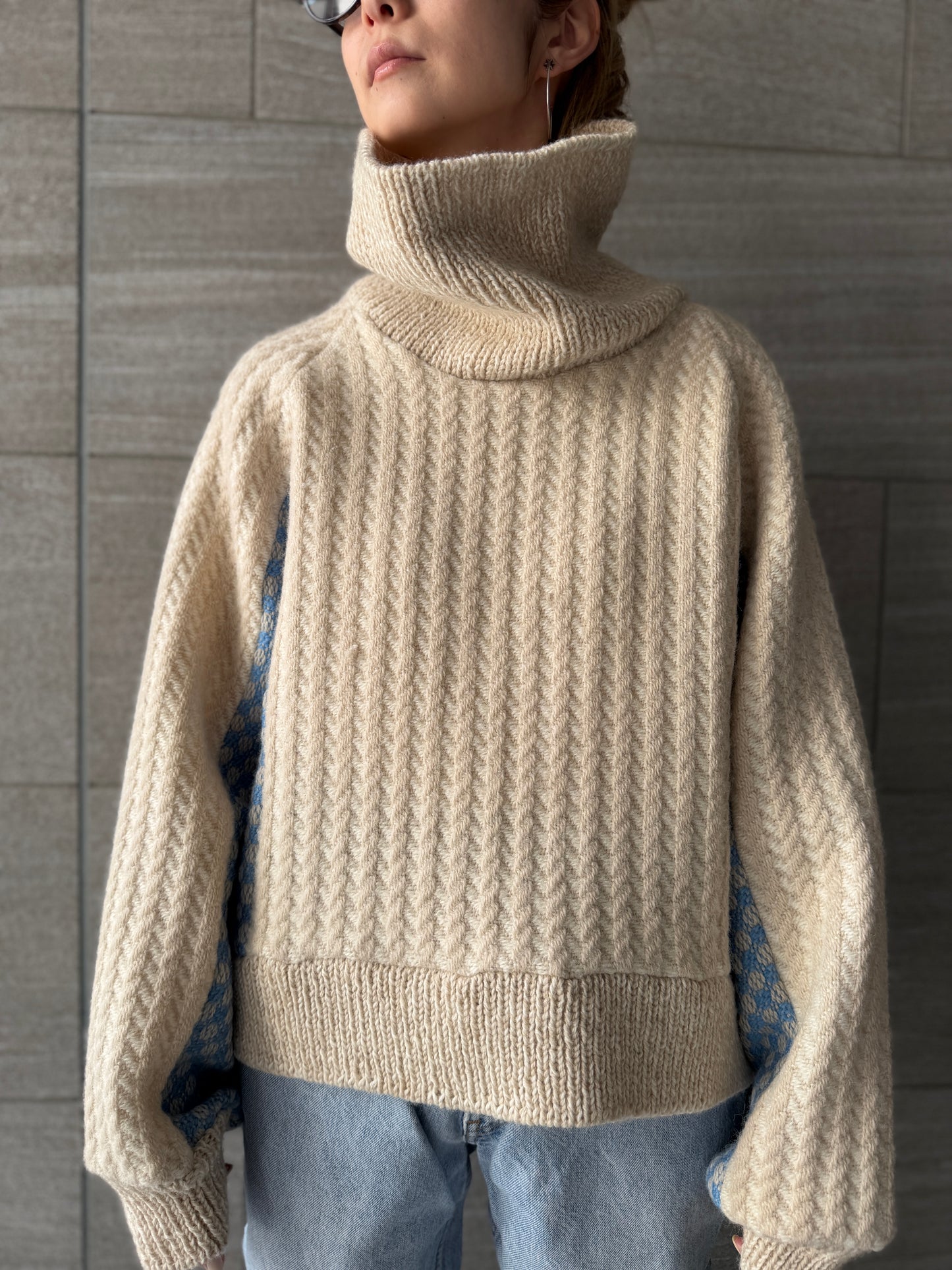 【Re order】Herringbone × Dobby weave knit pullover / Ecru