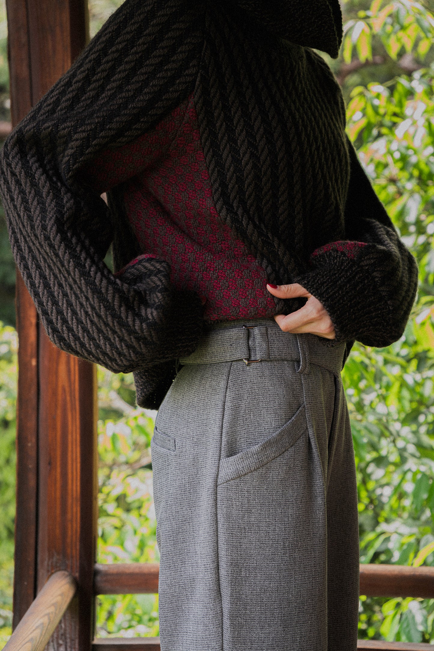 【Re order】Herringbone × Dobby weave knit pullover / Black