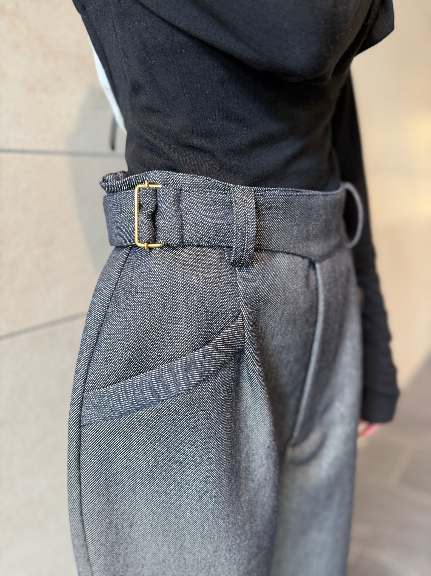 【Pre order】2way Pleated Hem Trousers / Navy