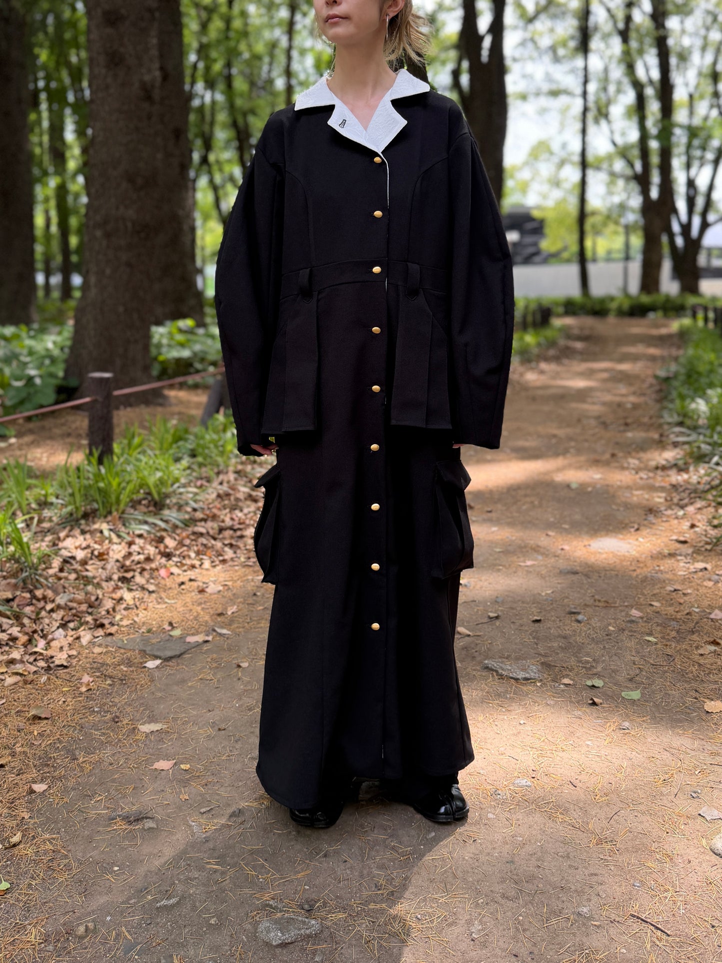 【Pre order】Pleats pocket Coat Dress / Black