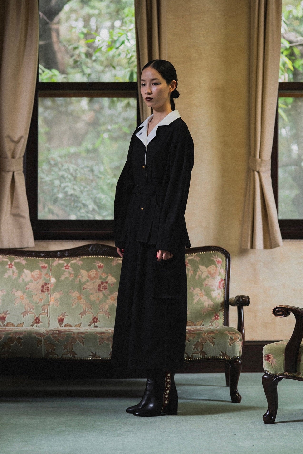 【Pre order】Pleats pocket Coat Dress / Black