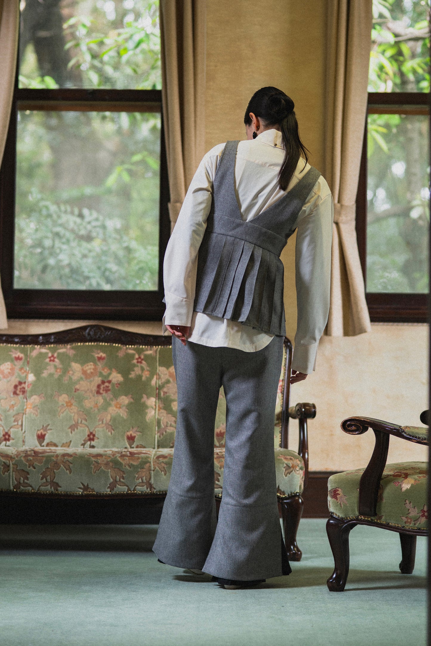 【Pre order】2way Pleated Hem Trousers /Gray